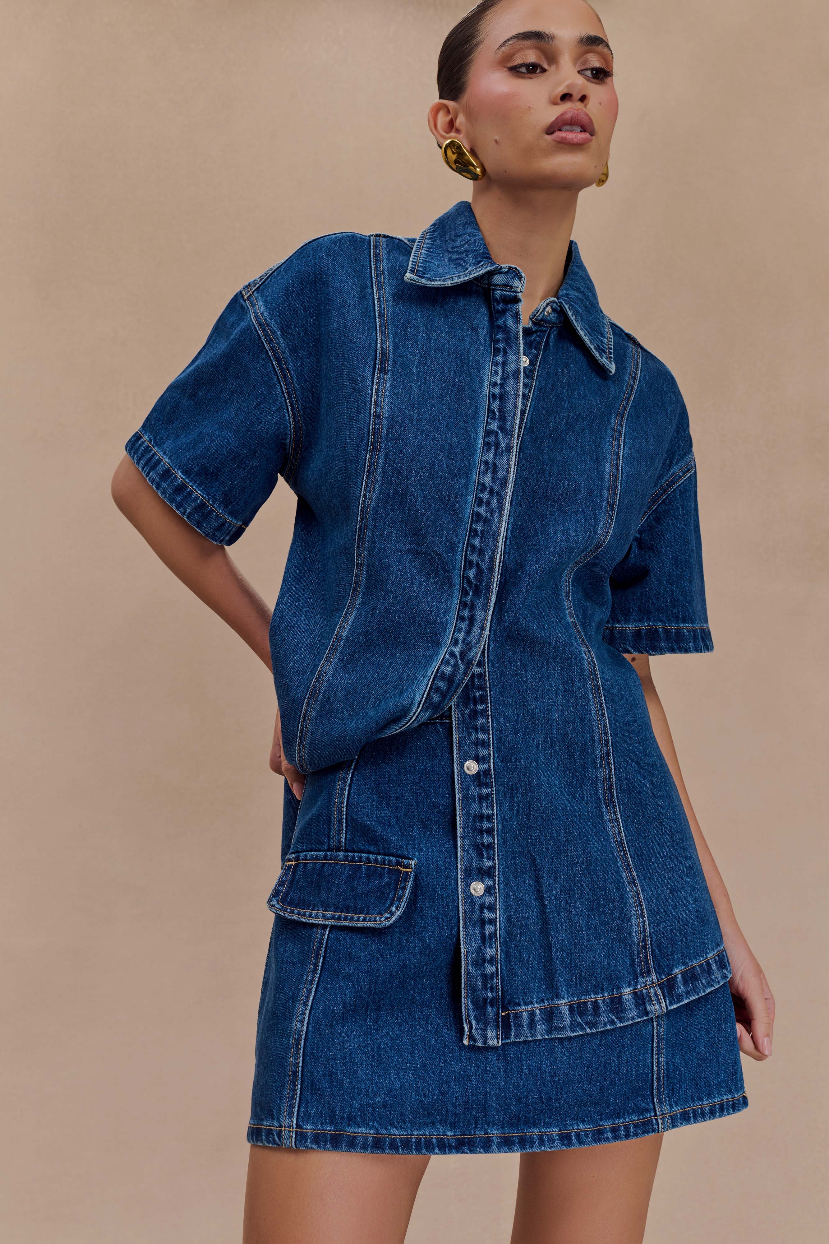 Maya Oversized Denim Shirt - Dark Blue - Image 4