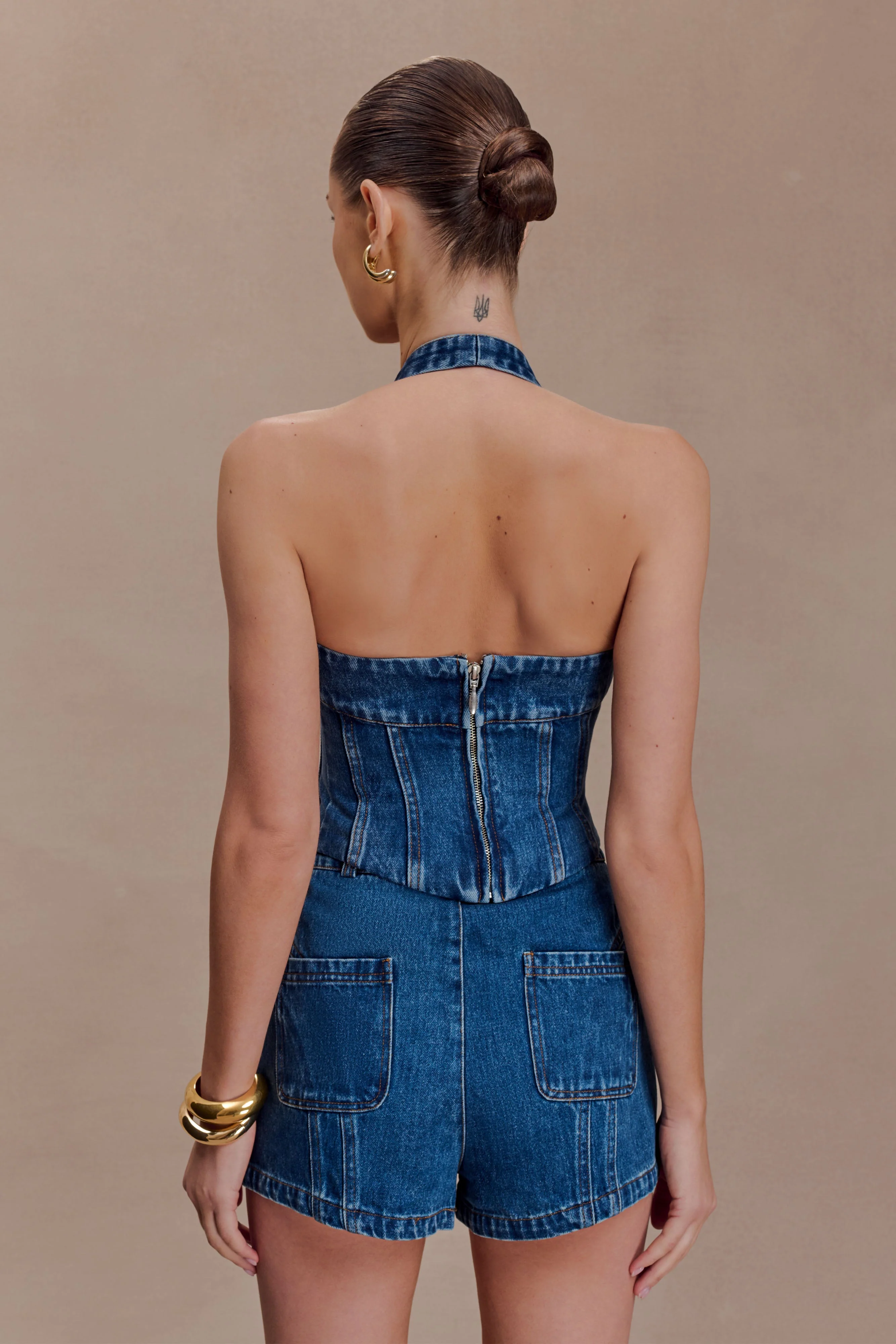 Meadow Denim Corset Halter Top - Dark Blue - Image 4