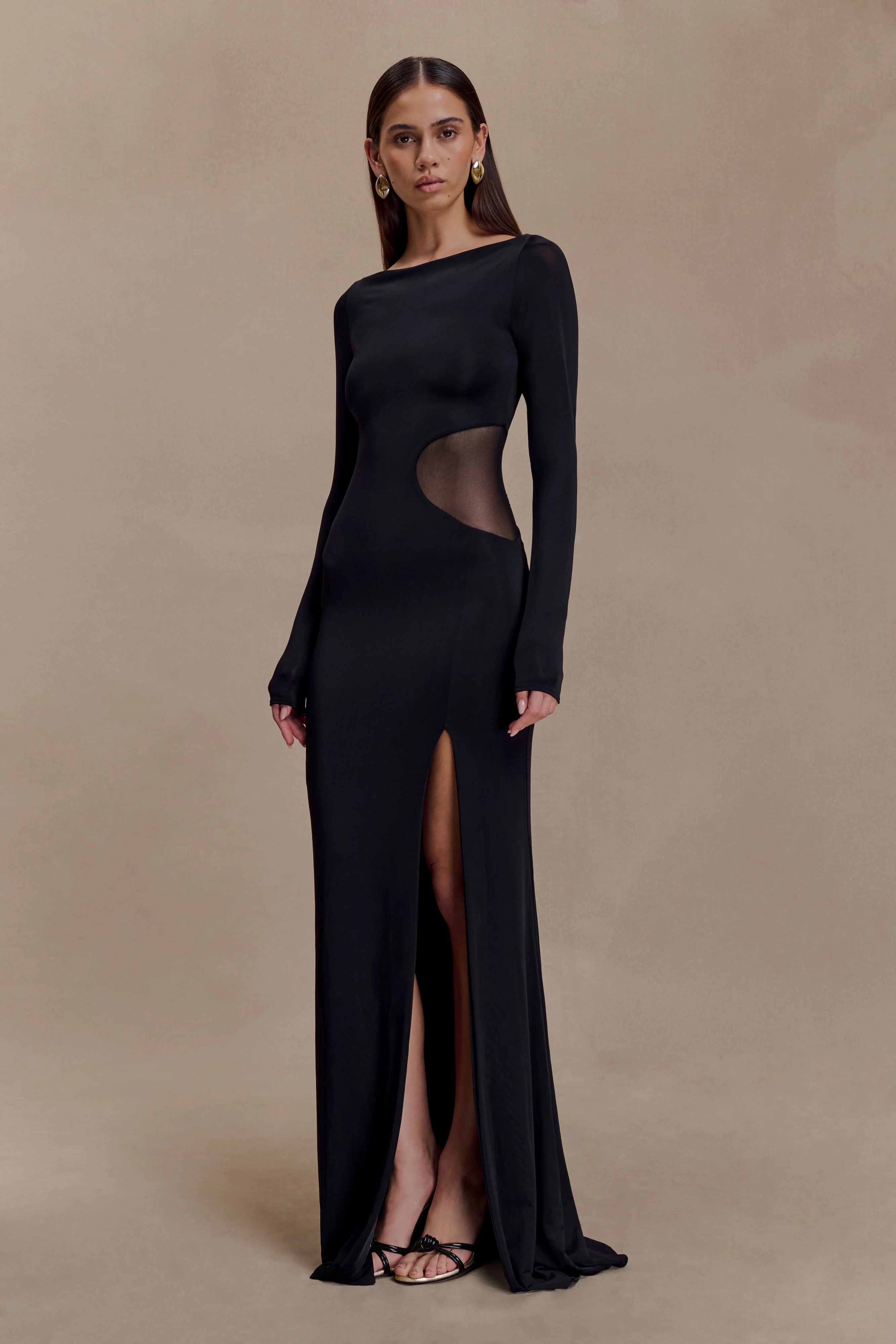 Megan Slinky And Mesh Maxi Dress - Black - Image 4