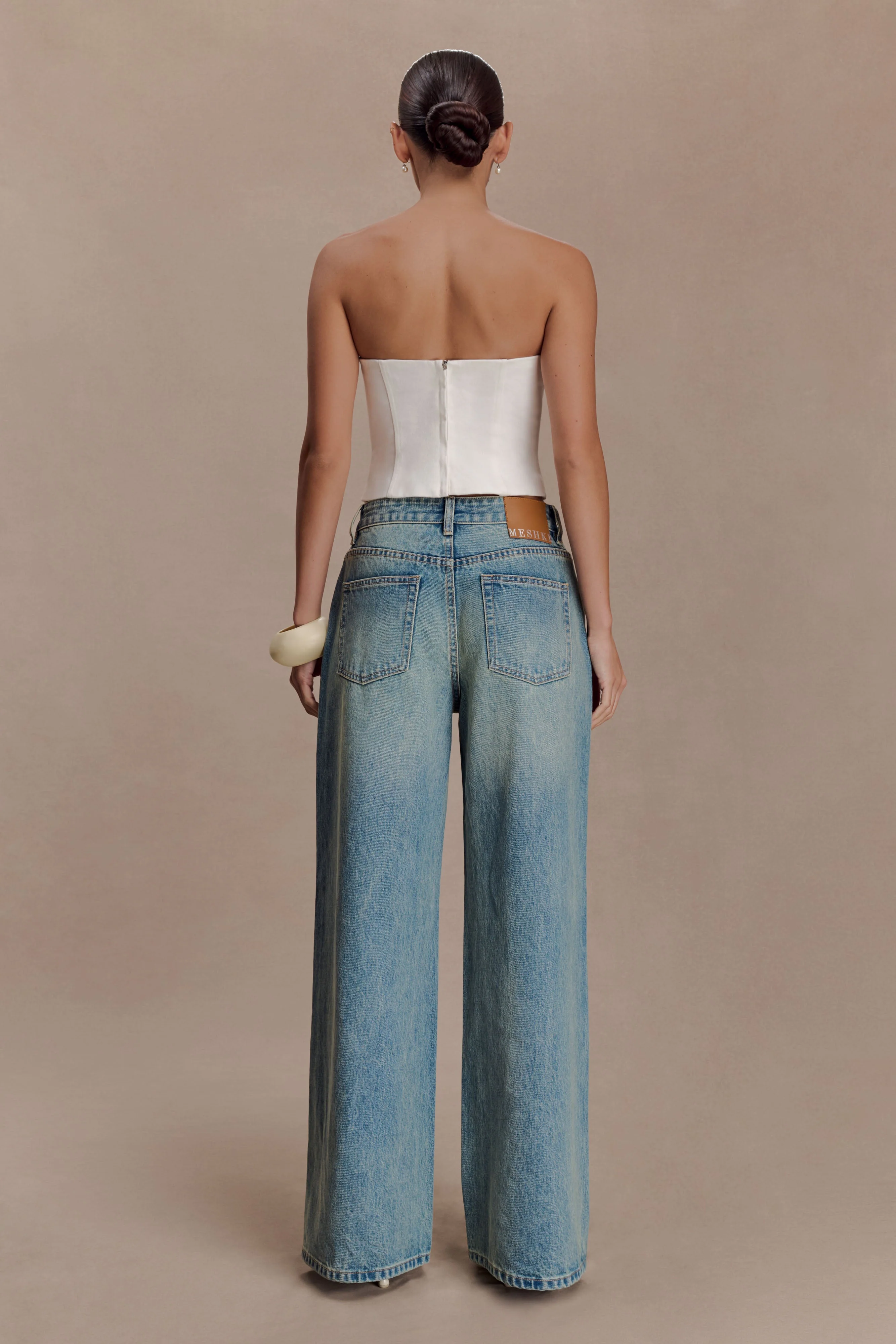 Melany Applique Denim Bustier - White - Image 2