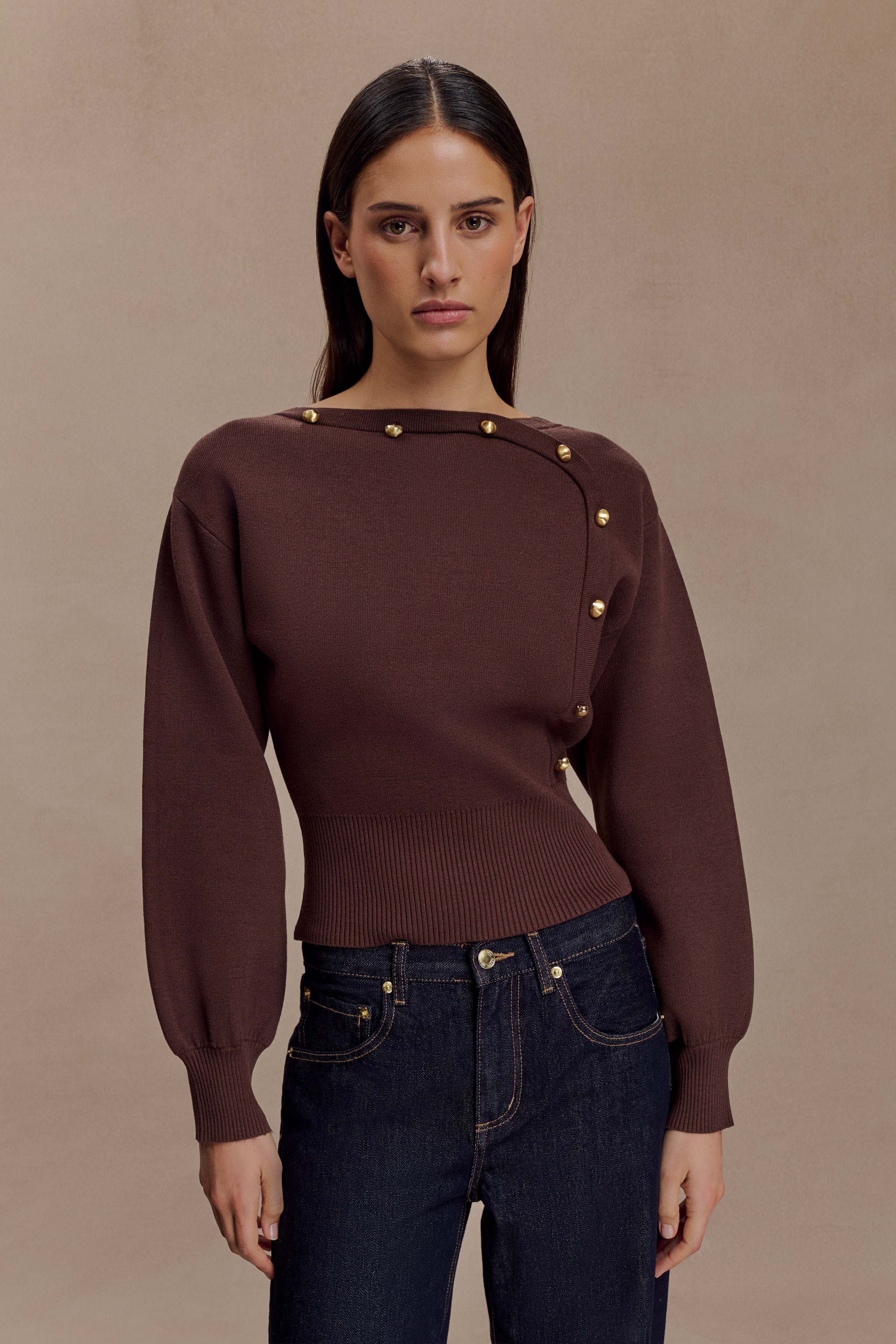 Mertyle Aysmetrical Knit Jumper - Deep Chocolate - Image 2