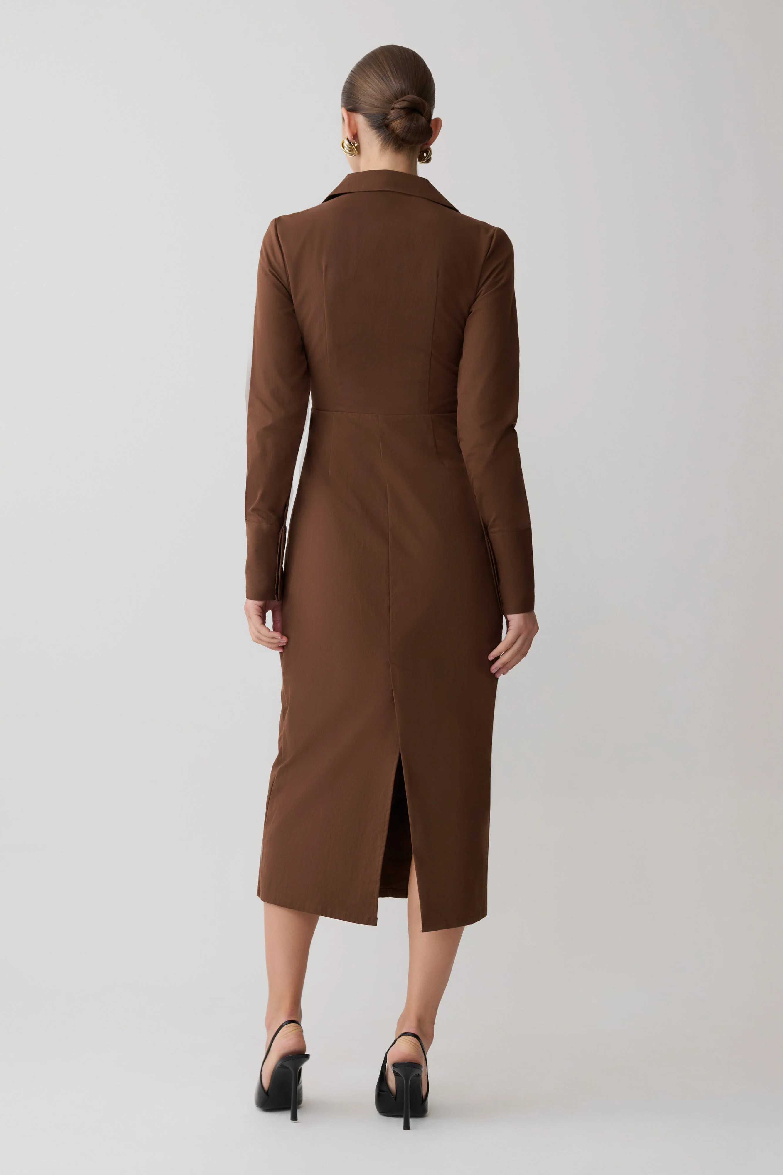 Mikaila Asymmetric Shirt Dress - Dark Chocolate - Image 4