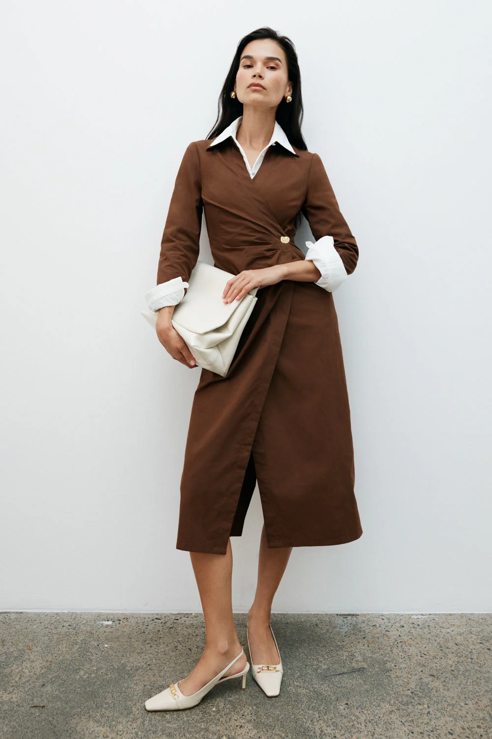 Mikaila Asymmetric Shirt Dress - Dark Chocolate - Image 7