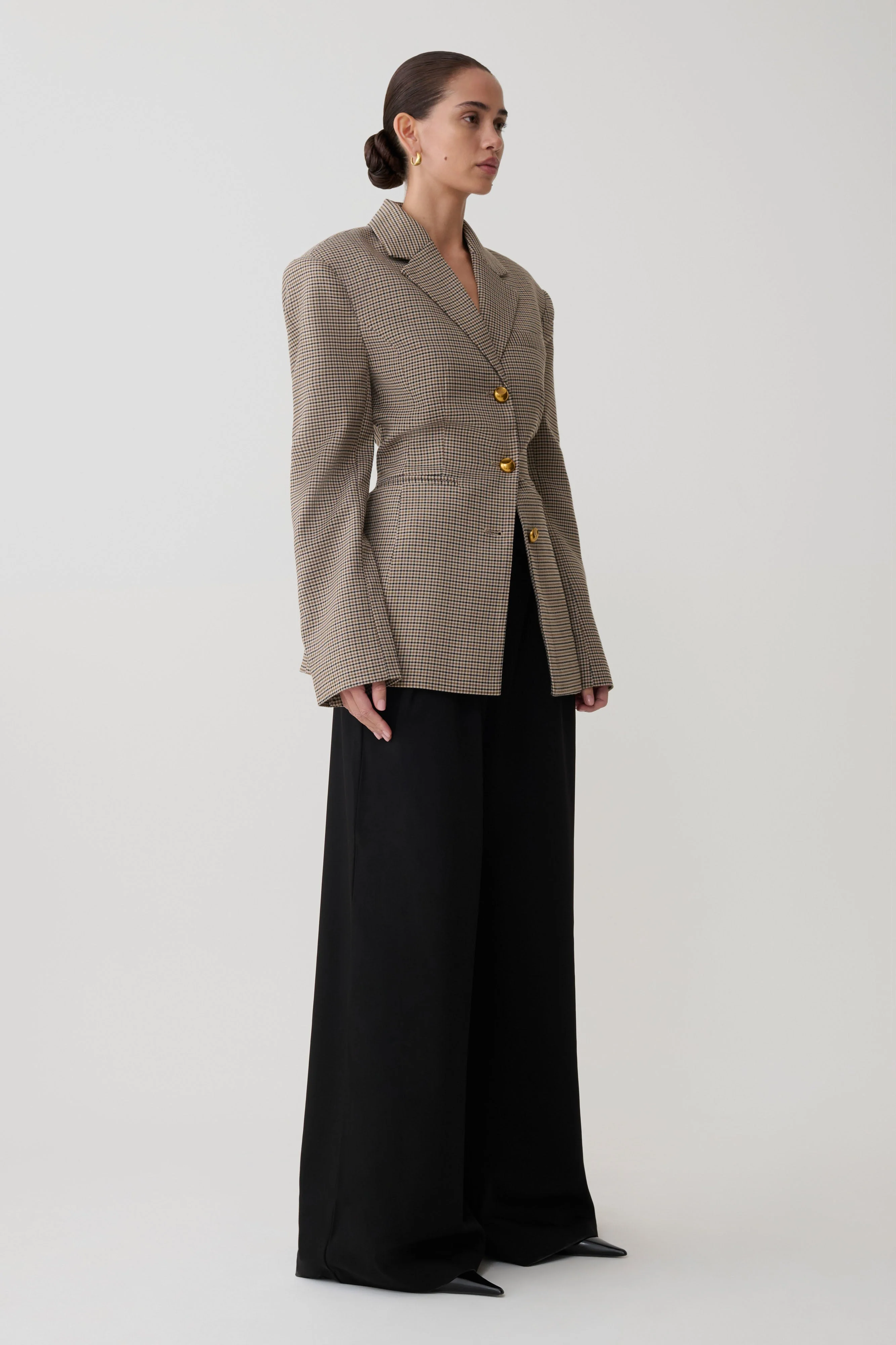 Mila Shaped Blazer - Tan Check - Image 4