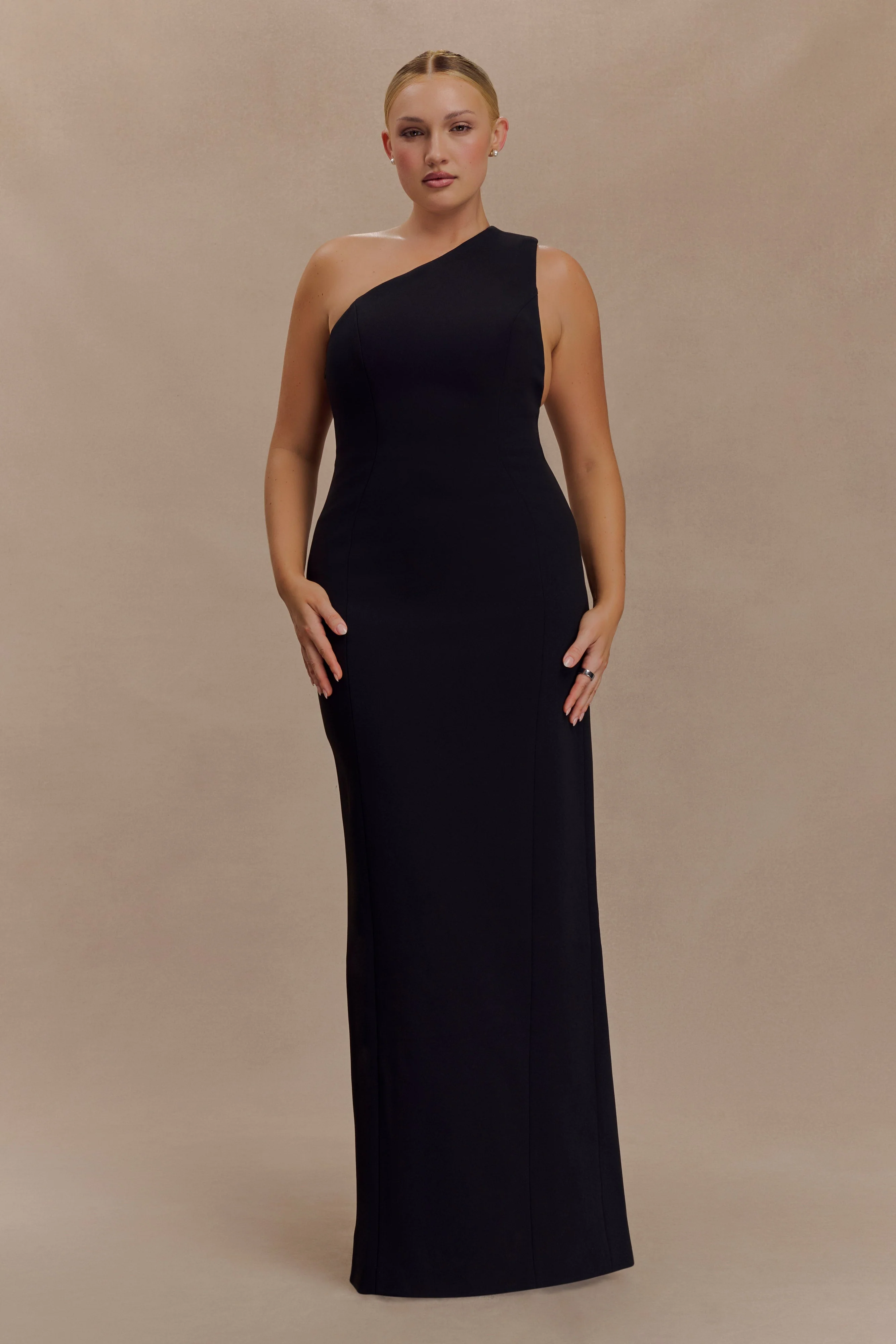 Milena One Shoulder Crepe Maxi Dress - Black - Image 5
