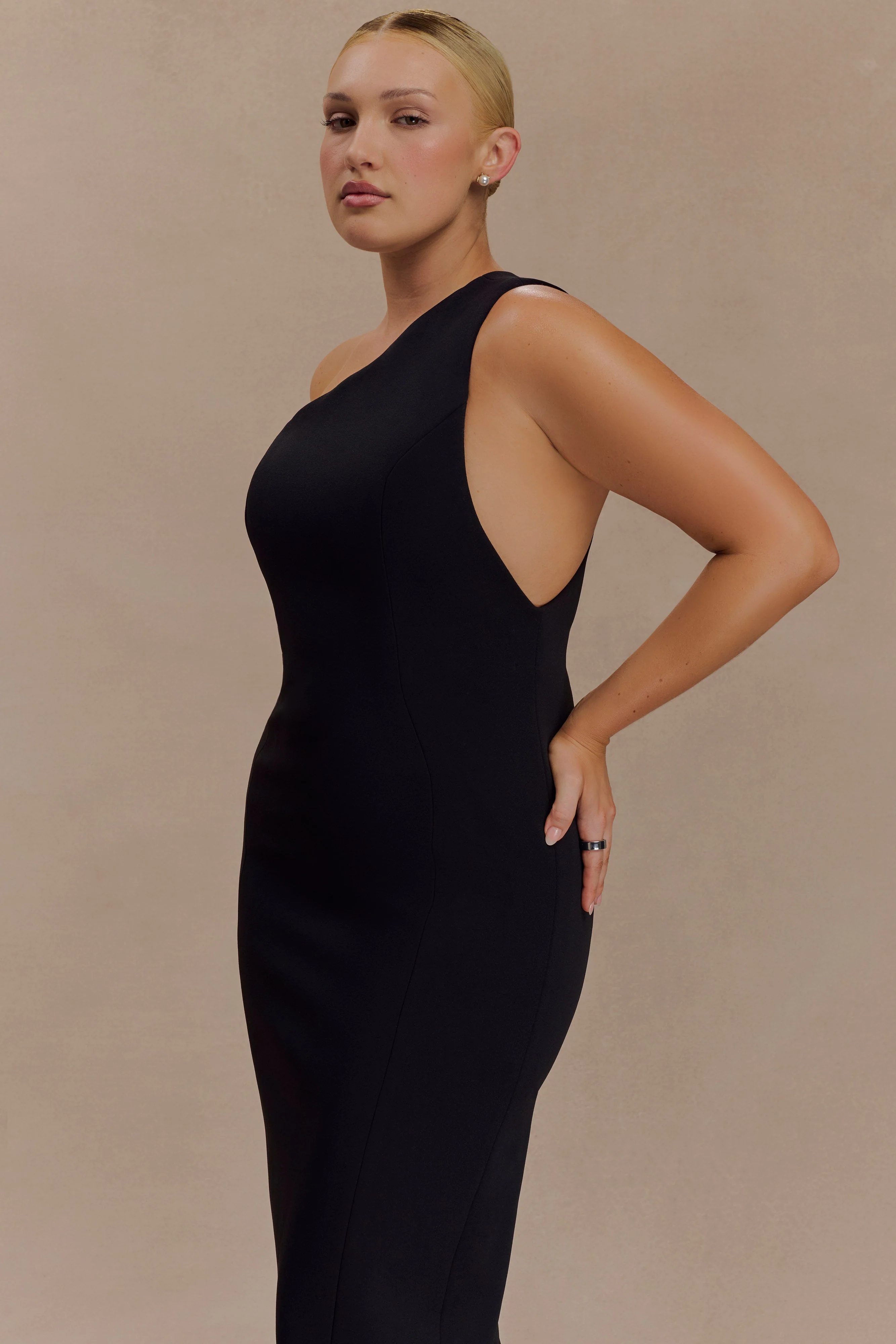 Milena One Shoulder Crepe Maxi Dress - Black - Image 7