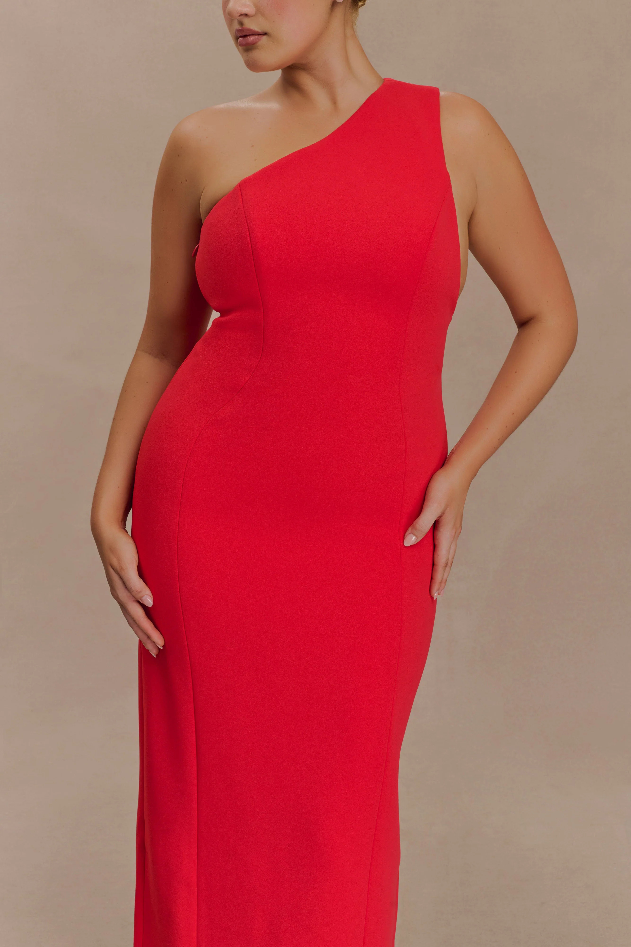 Milena One Shoulder Crepe Maxi Dress - Red - Image 11
