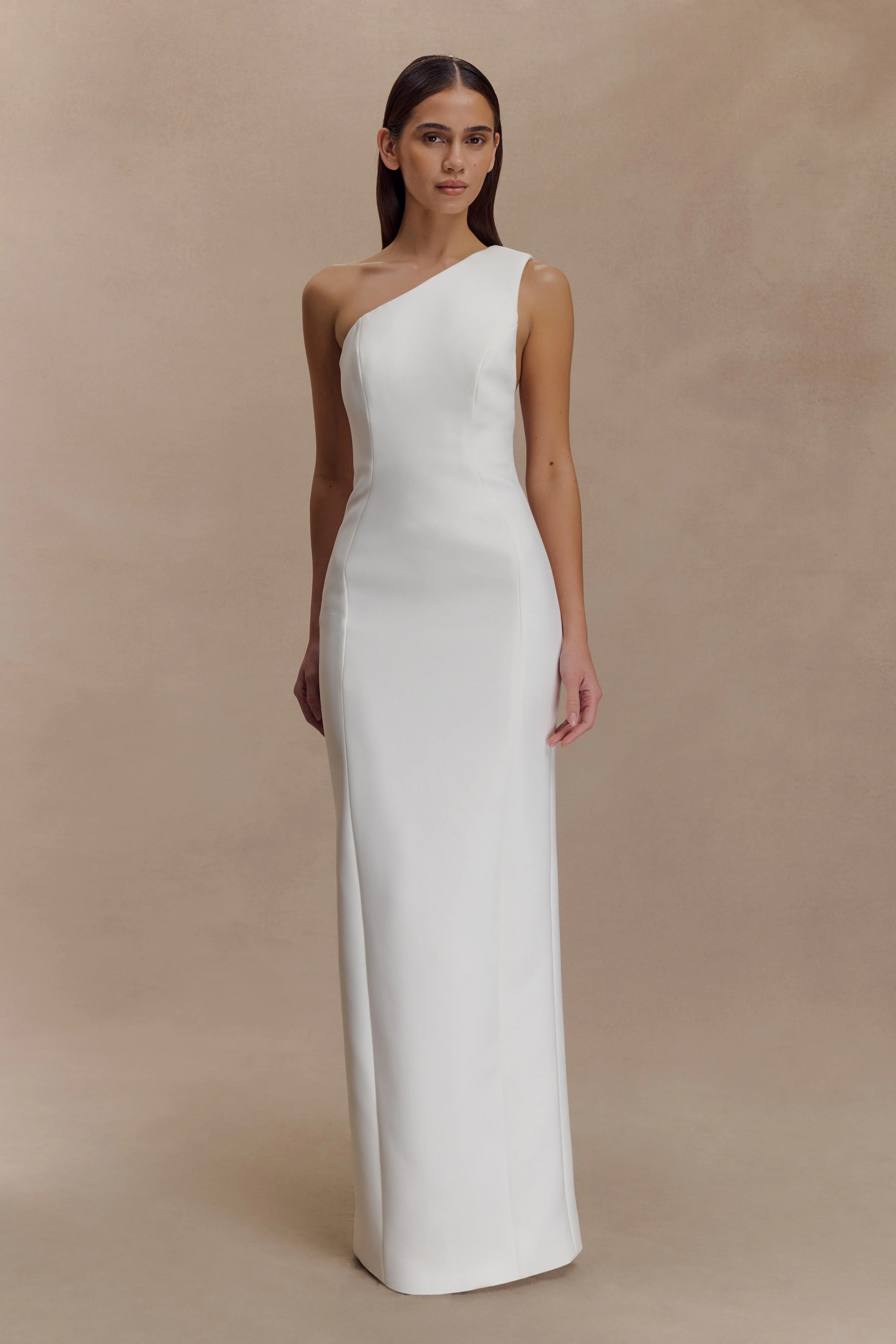 Milena One Shoulder Crepe Maxi Dress - White - Image 5