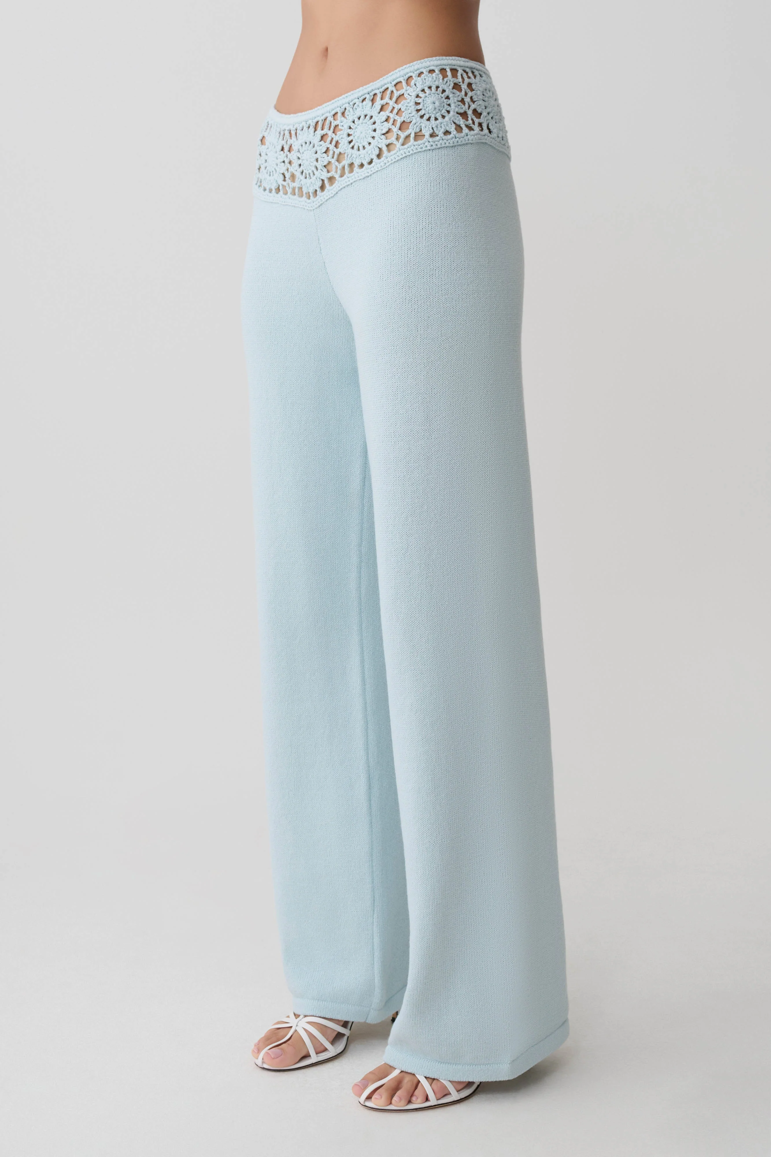 Miley Crochet Waistband Straight Leg Pant - Pale Aqua - Image 4
