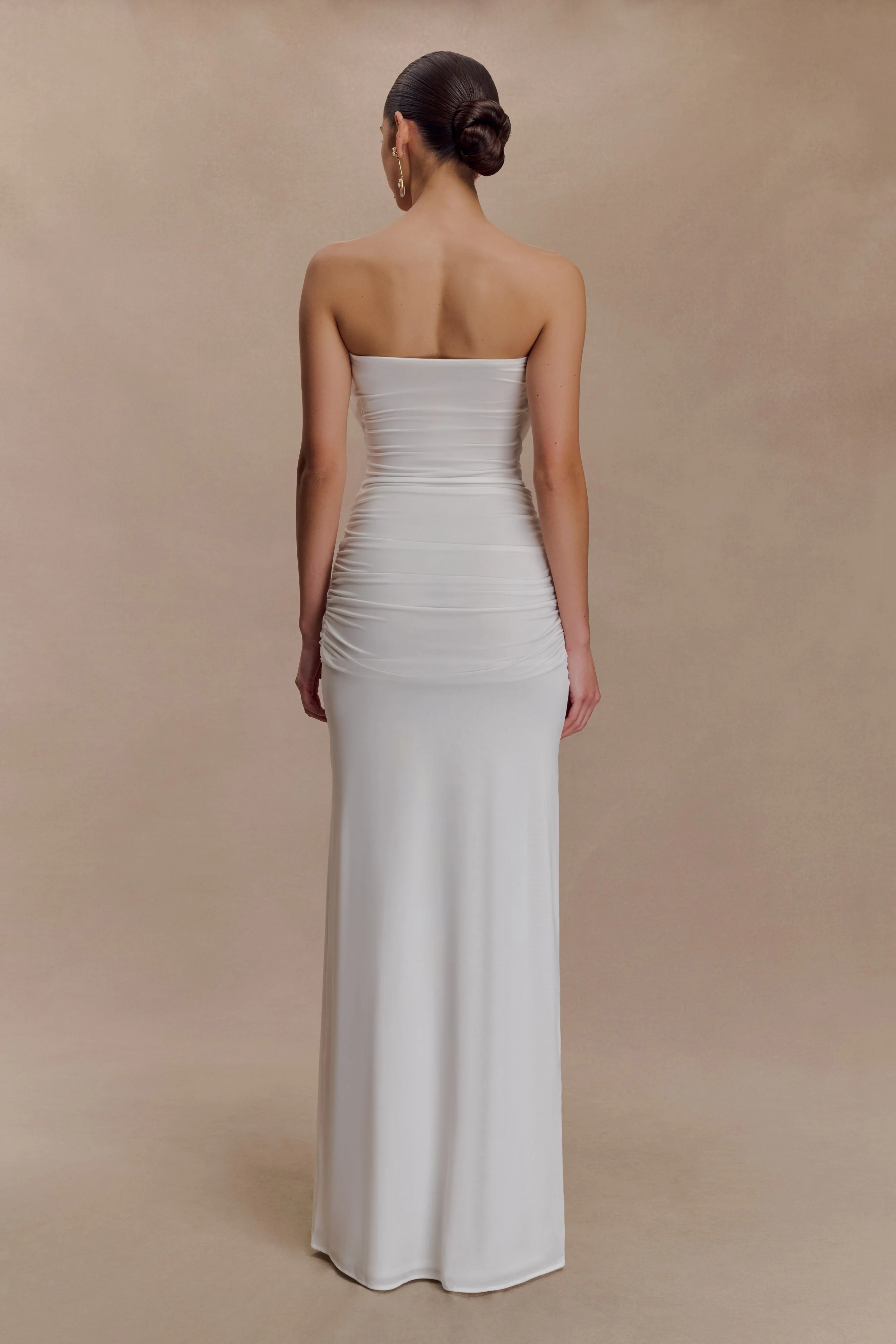 Mirren Strapless Slinky Maxi Dress - White - Image 2