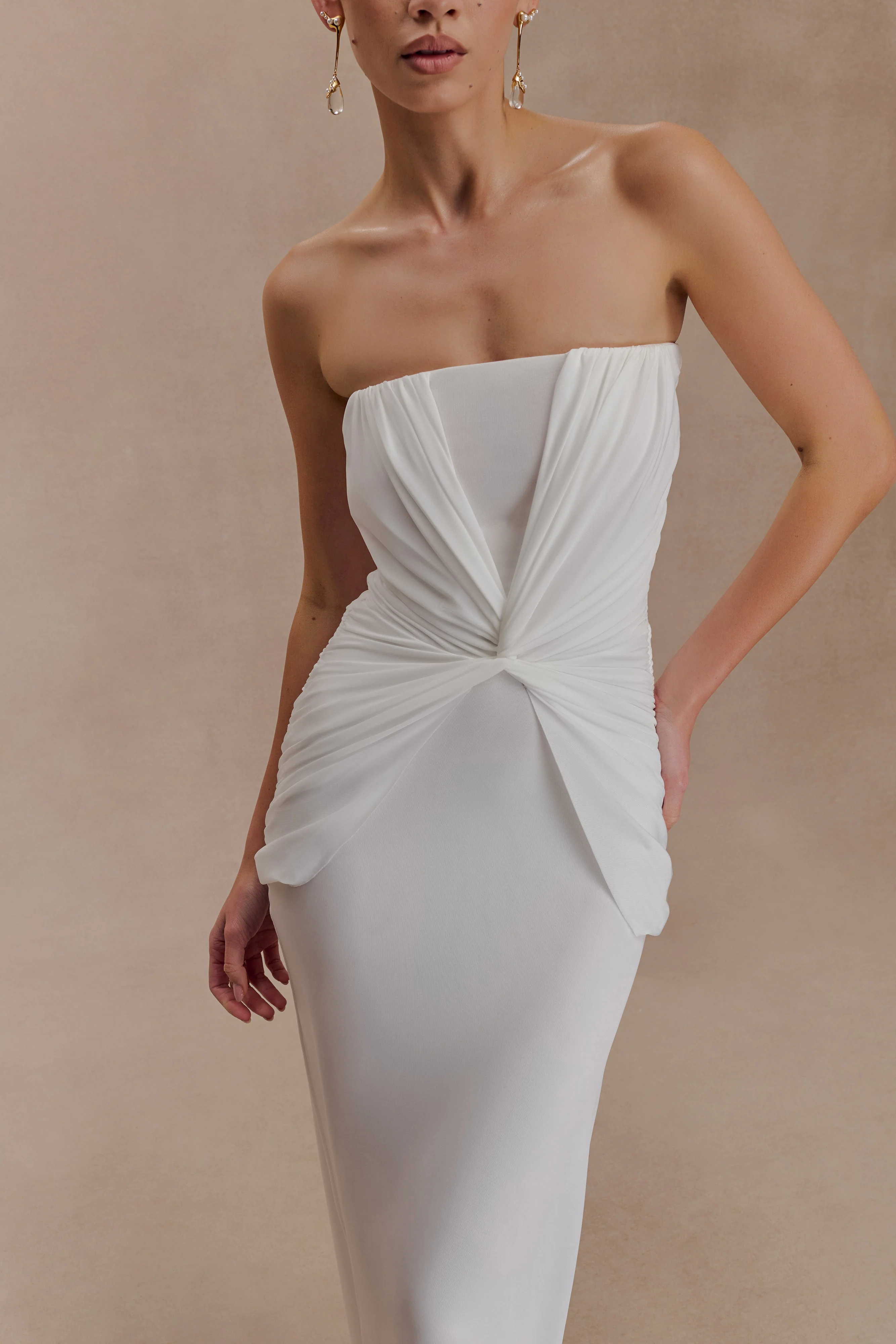 Mirren Strapless Slinky Maxi Dress - White - Image 3
