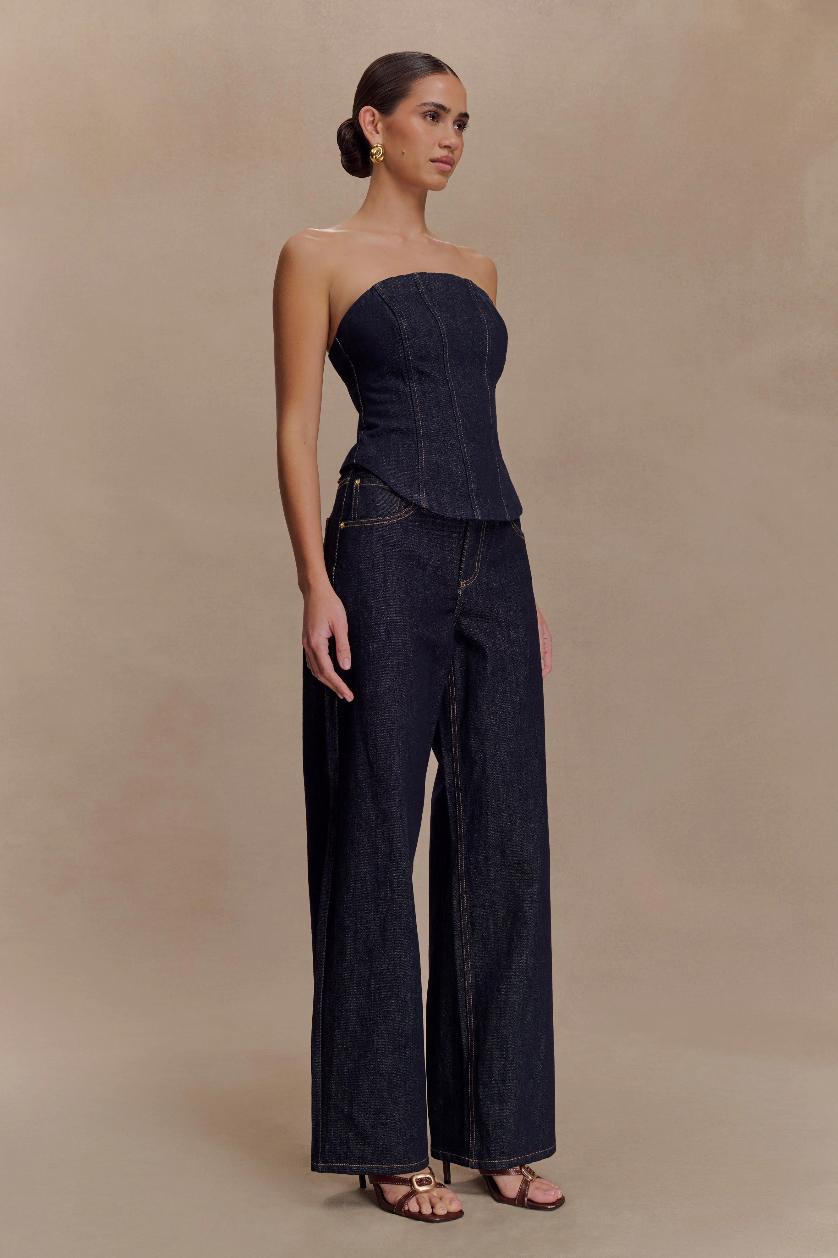 Monte Strapless Denim Corset - Washed Indigo Blue - Image 3