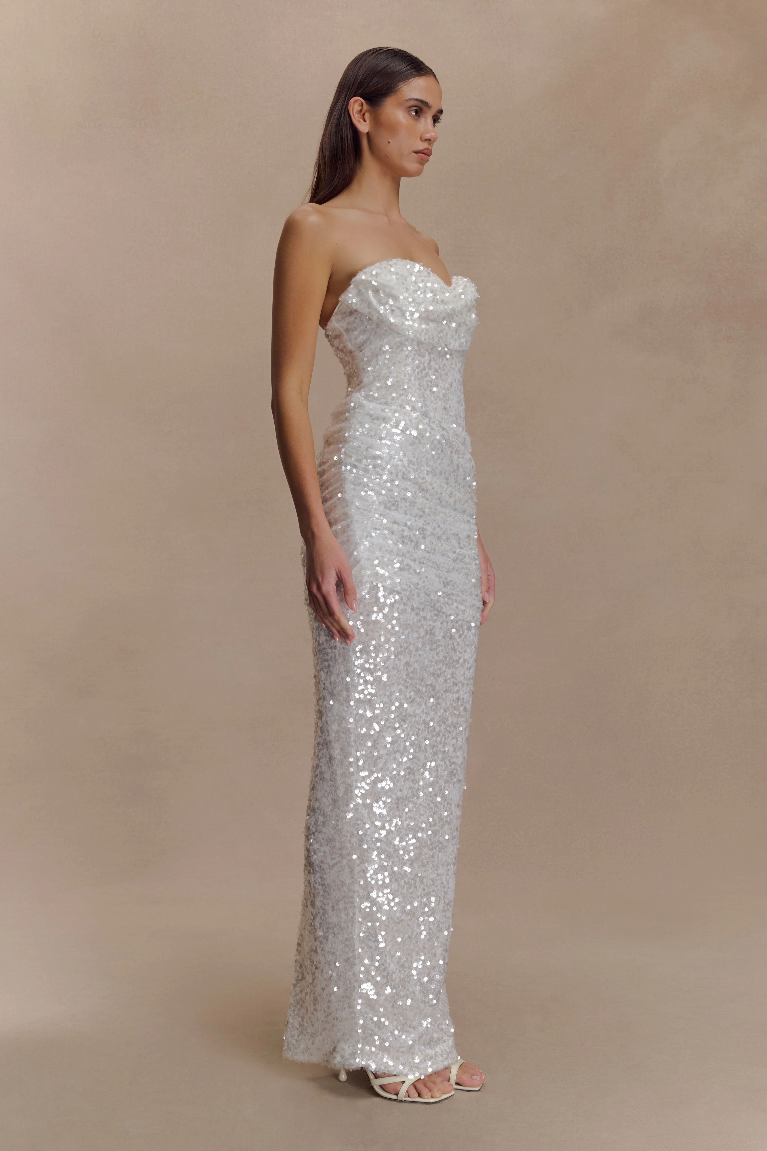 Nala Strapless Sequin Maxi Dress - Ivory - Image 6