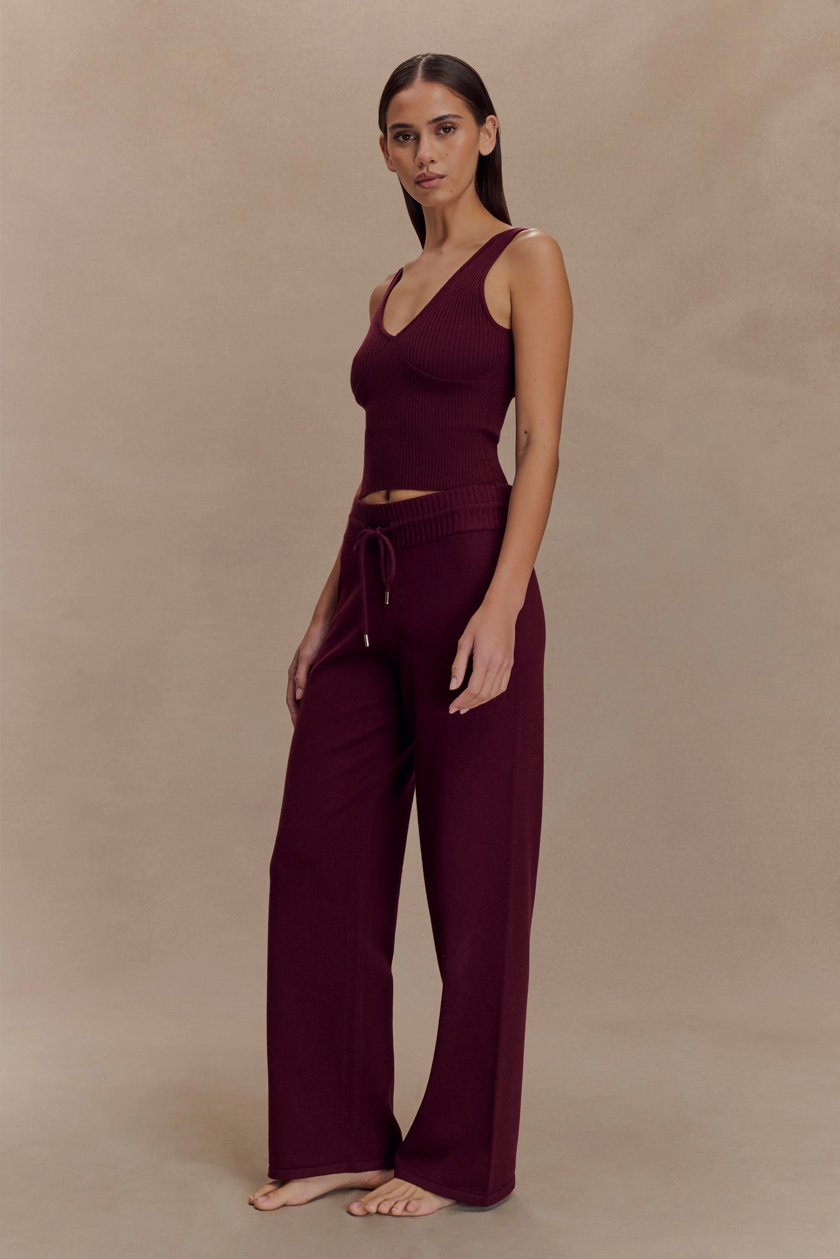 Natalya Ribbed Knit Cami Top - Merlot - Image 3