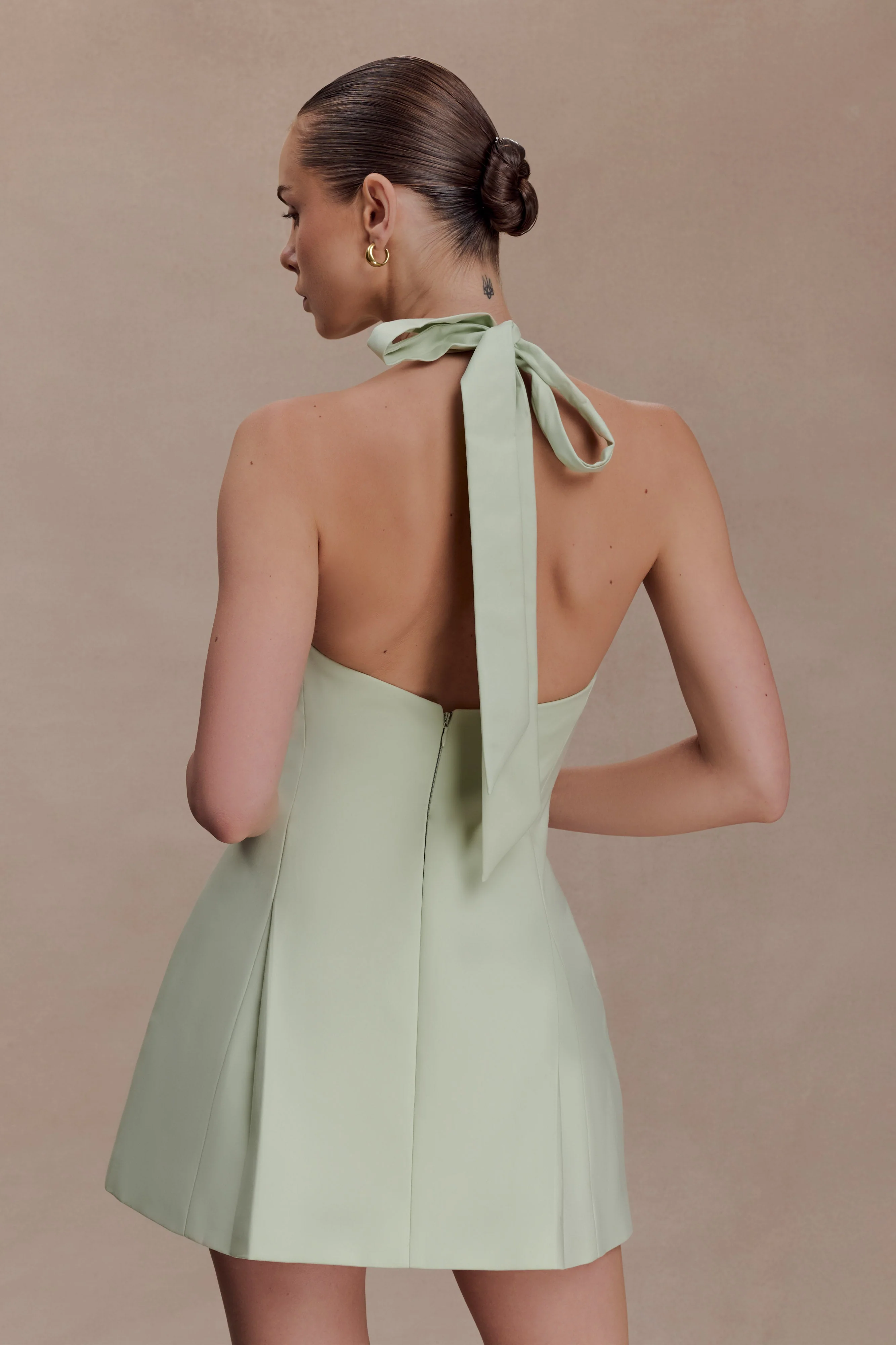 Nelly Halter Neck Cotton Mini Dress - Sage - Image 6