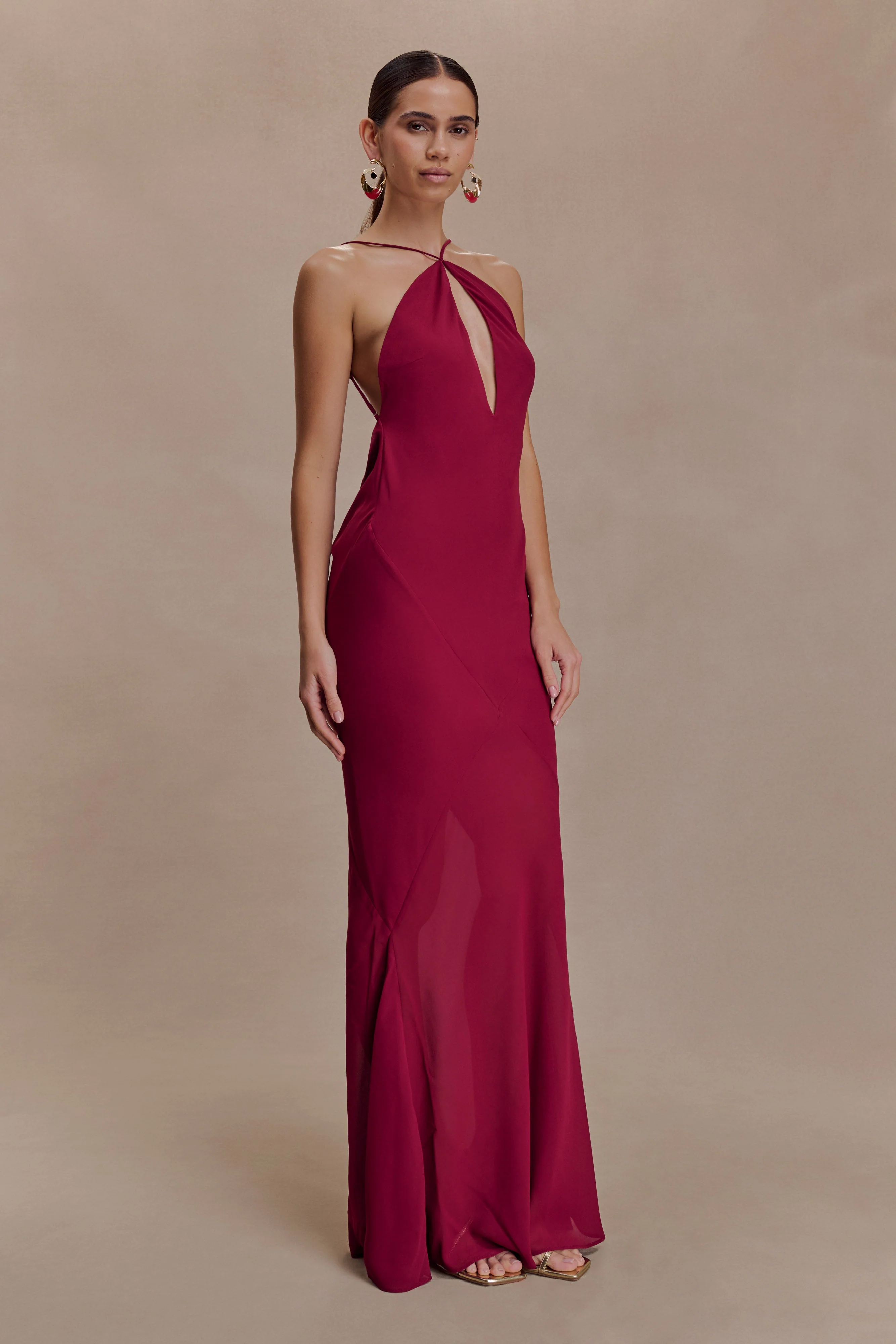 Nerea Slip Halter Maxi Dress - Cherry Red - Image 4