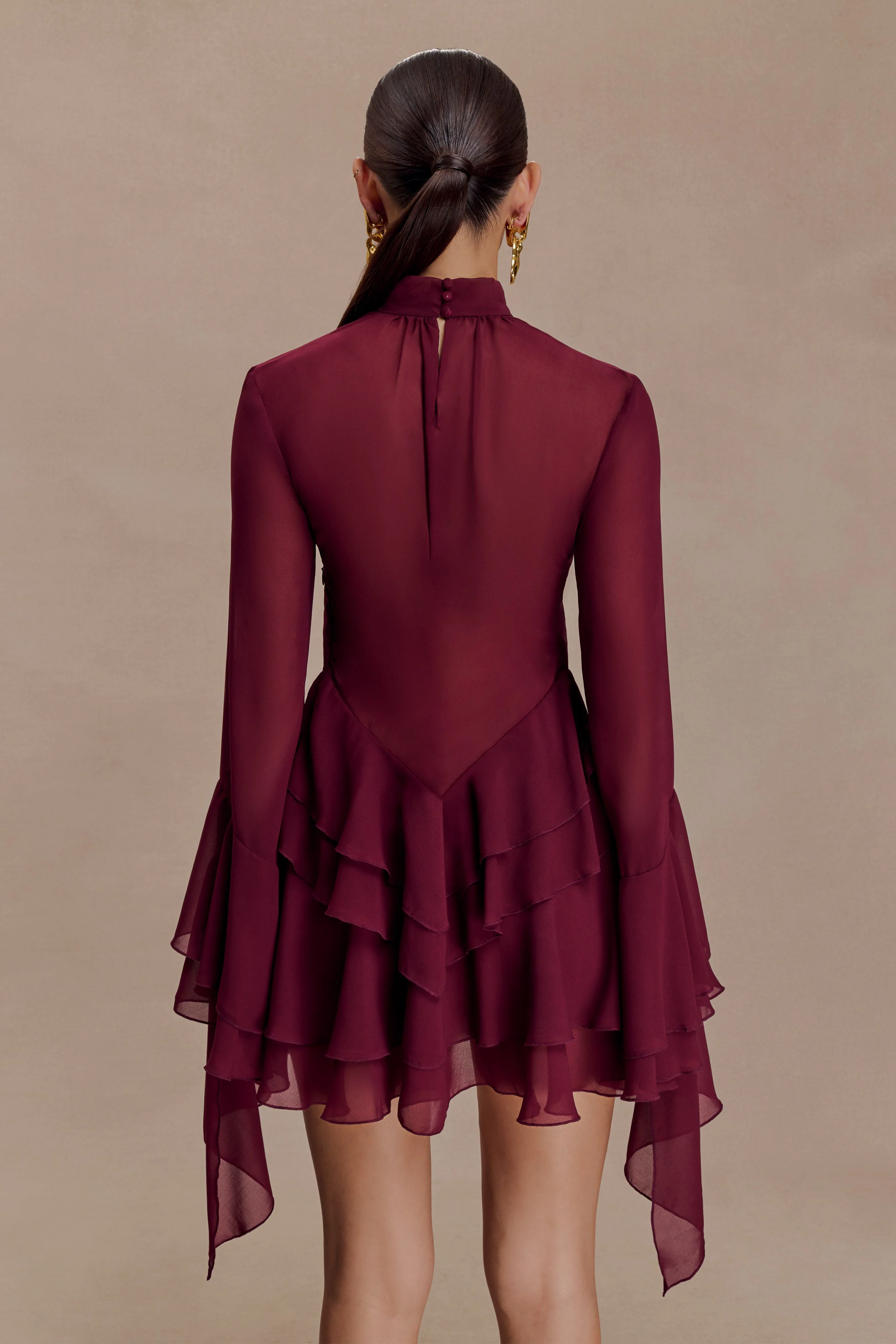 Nimah Chiffon Ruffle Mini Dress - Wine - Image 6