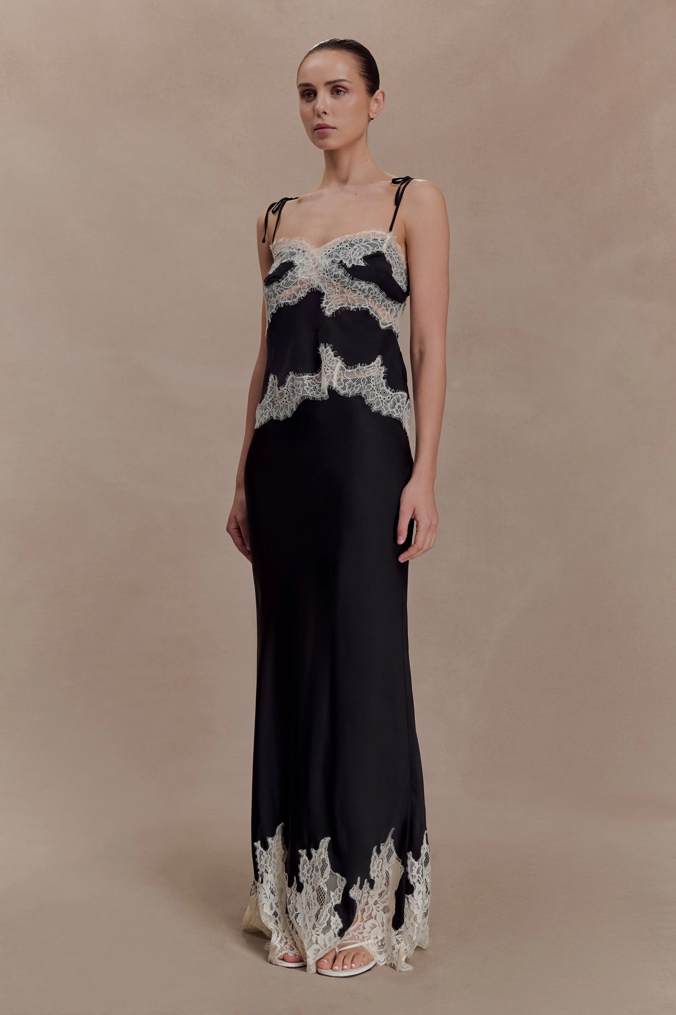 Nina Satin And Lace Camisole - Black/Ivory - Image 6