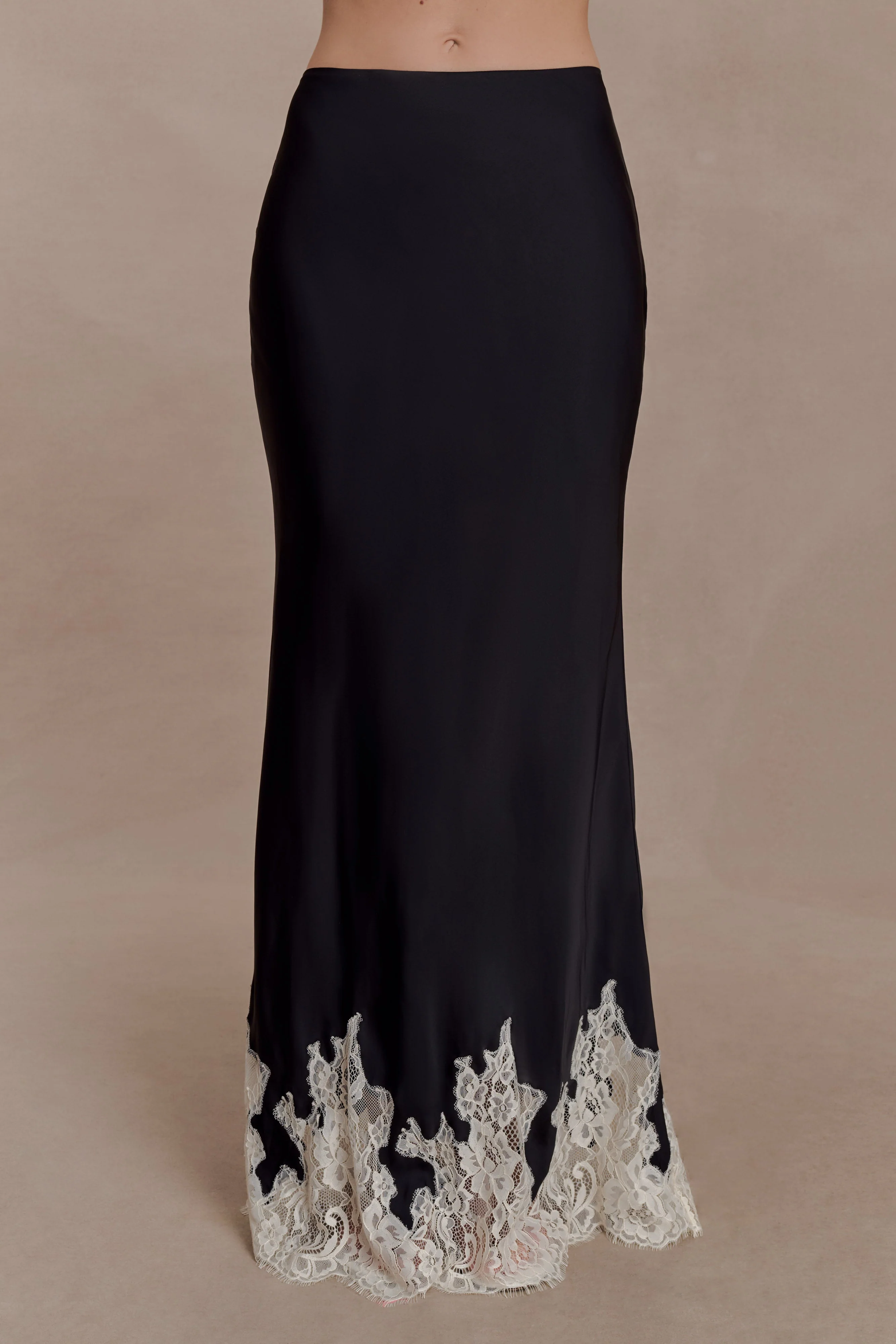 Nina Satin And Lace Maxi Skirt - Black/Ivory - Image 7