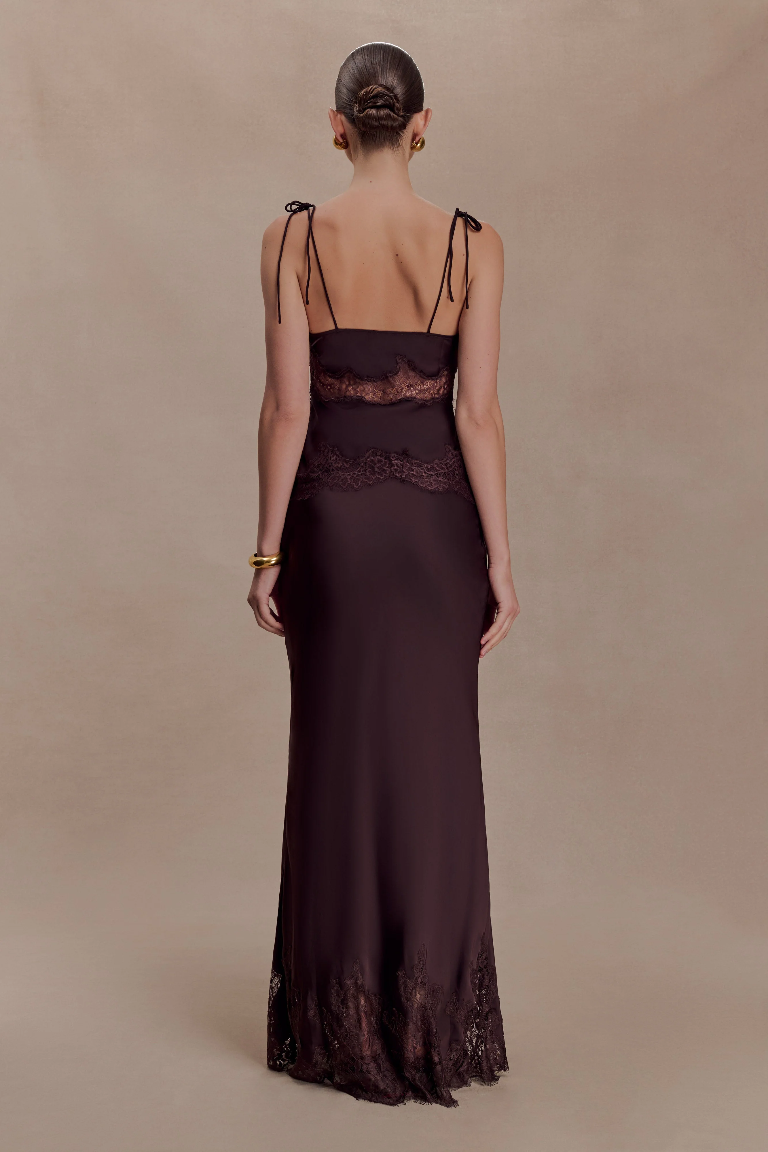 Nina Satin And Lace Maxi Skirt - Chocolate - Image 2