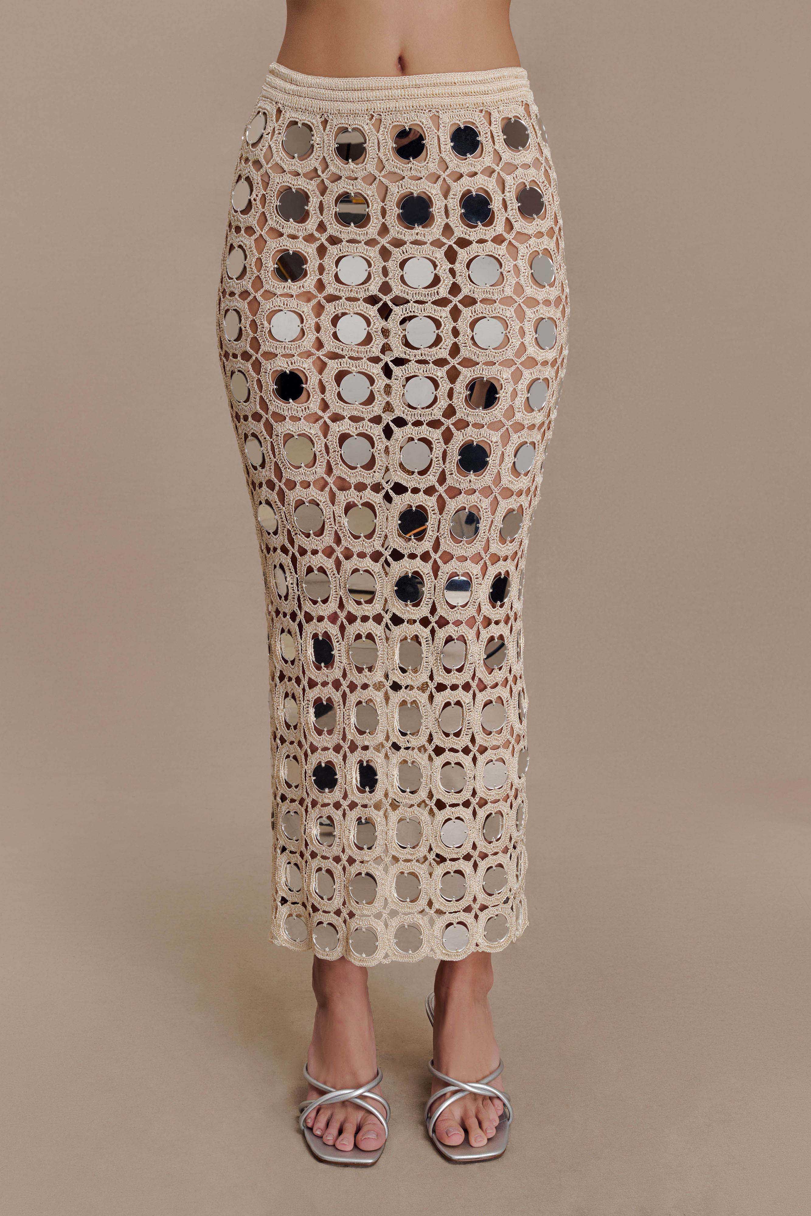 Noel Mirror Knit Midi Skirt - Beige - Image 5
