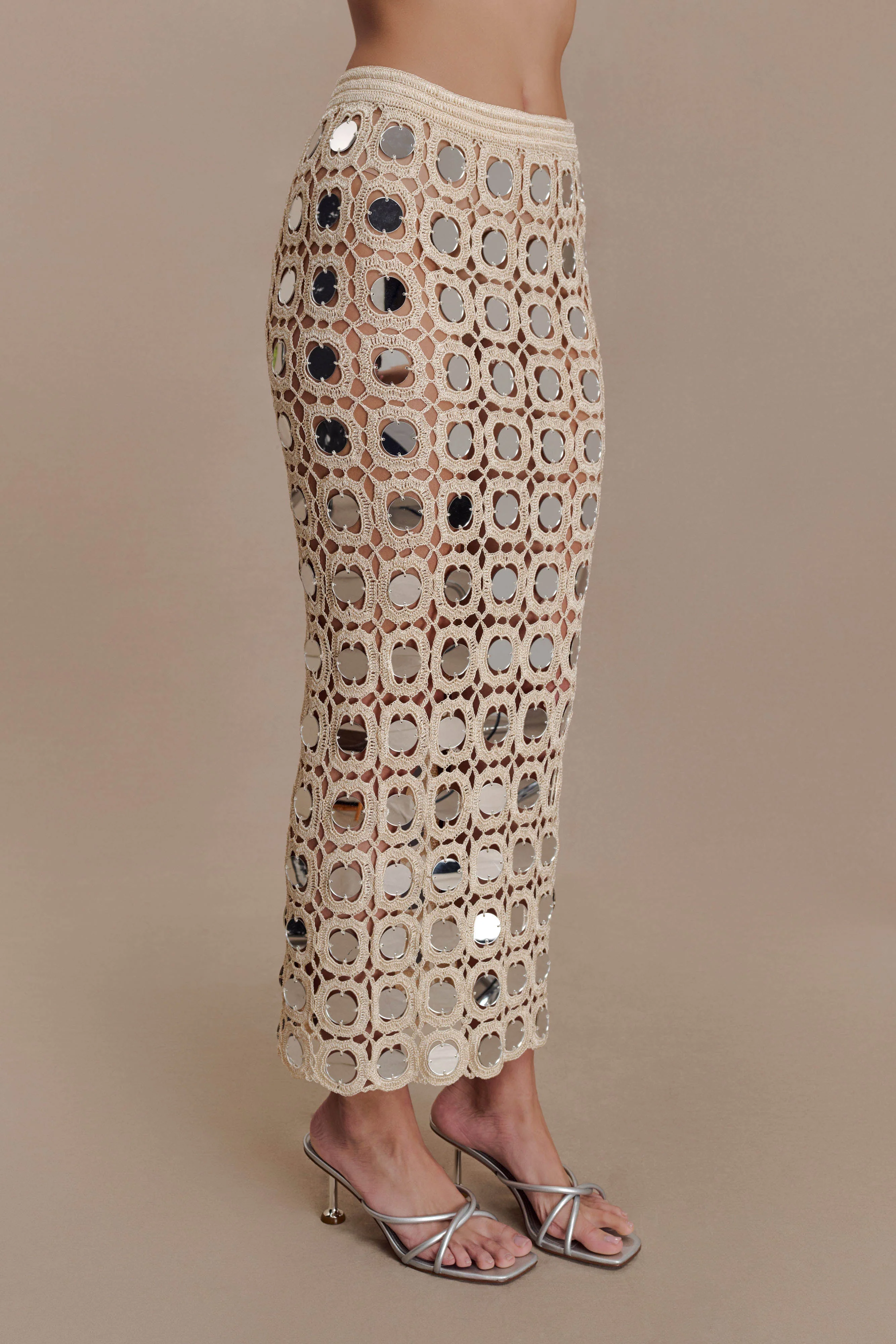 Noel Mirror Knit Midi Skirt - Beige - Image 7