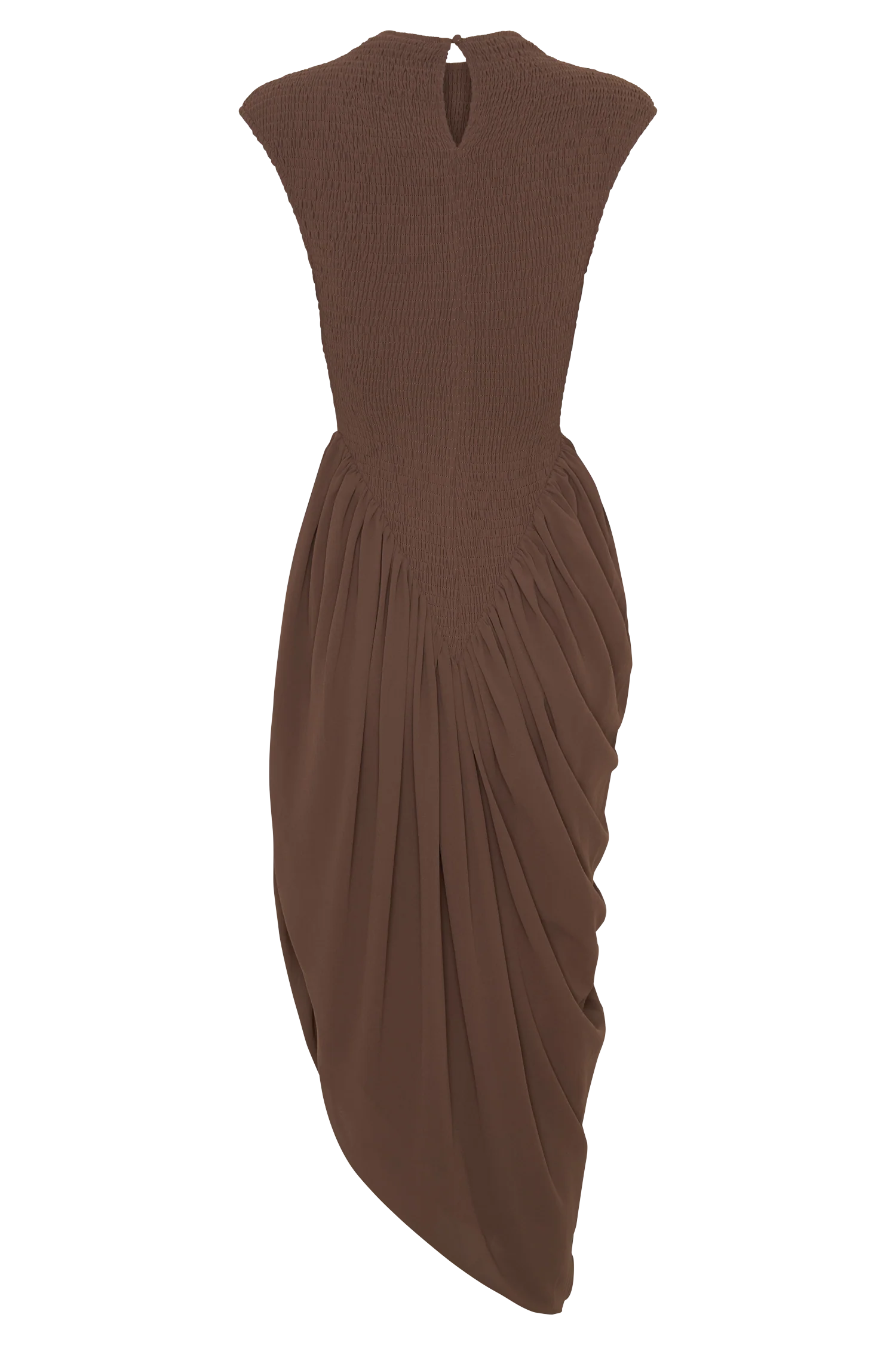 Nola Shirred Asymmetric Midi Dress - Mocha - Image 9