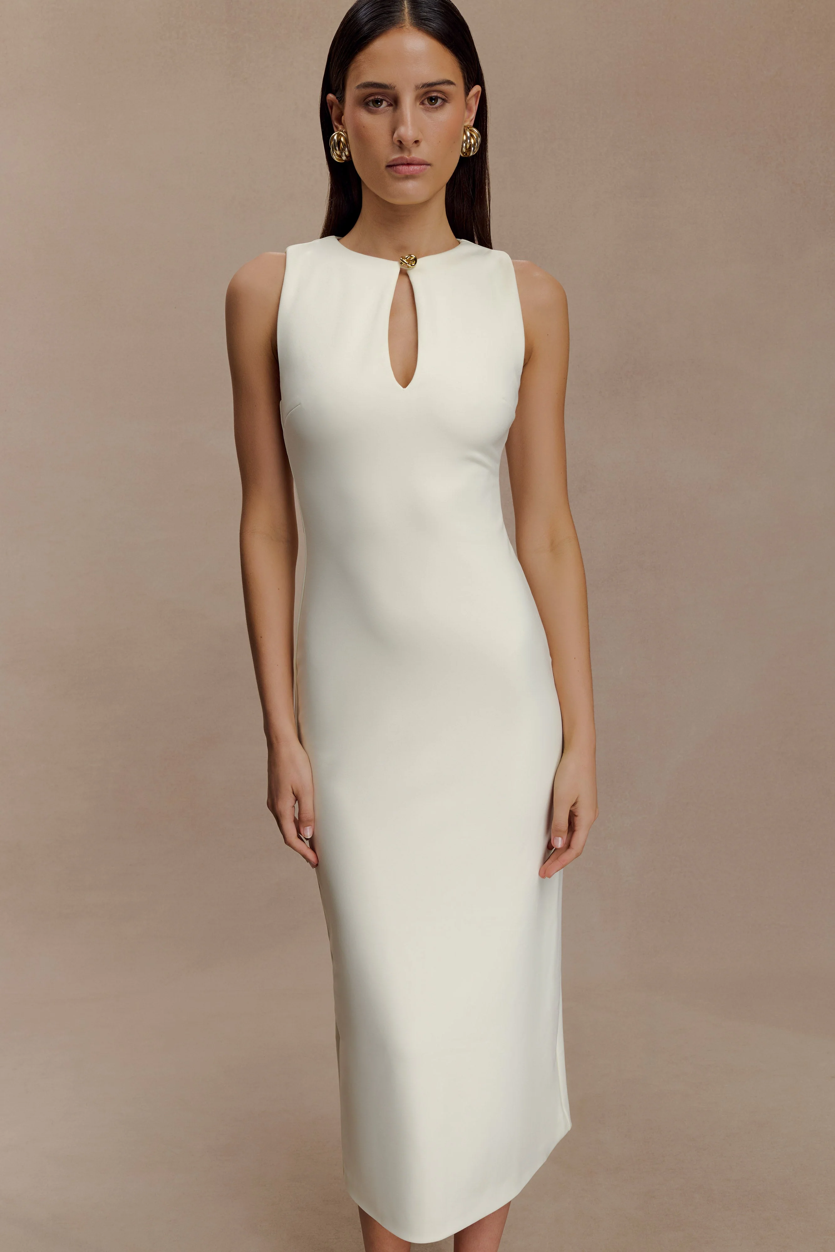 Norah Sleeveless Crepe Midi Dress - Ivory - Image 5