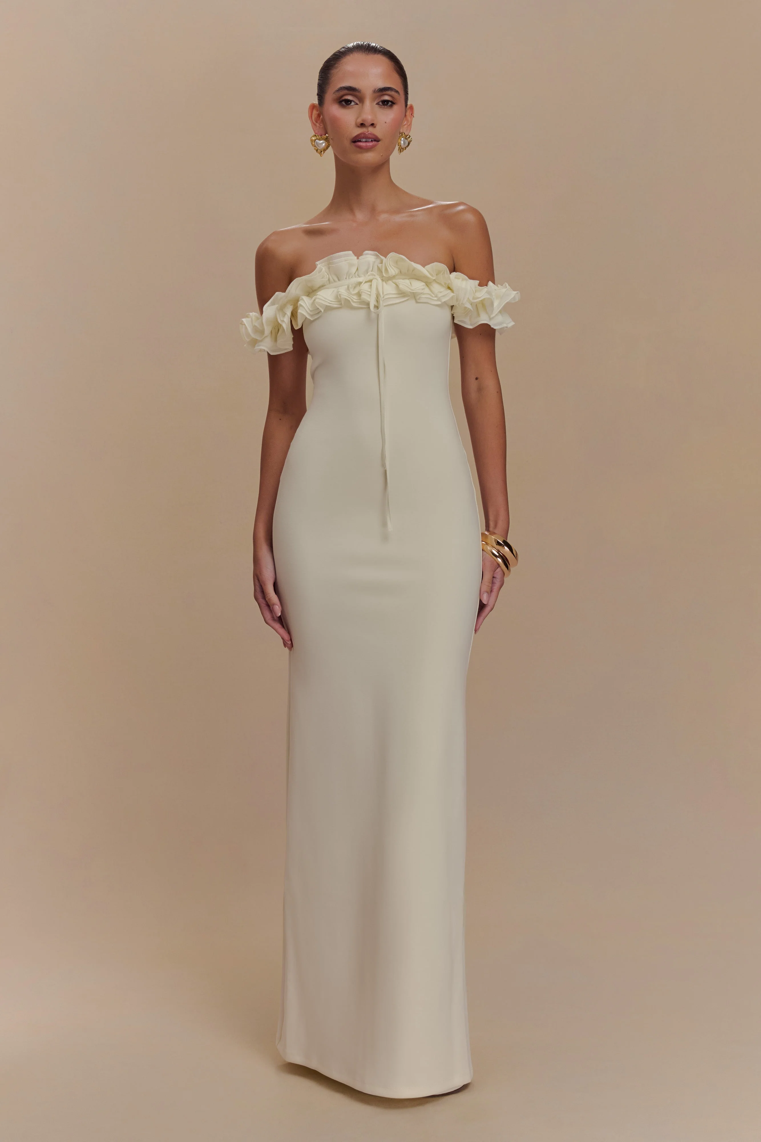 Nova Ruffle Off Shoulder Maxi Dress - Ivory - Image 5