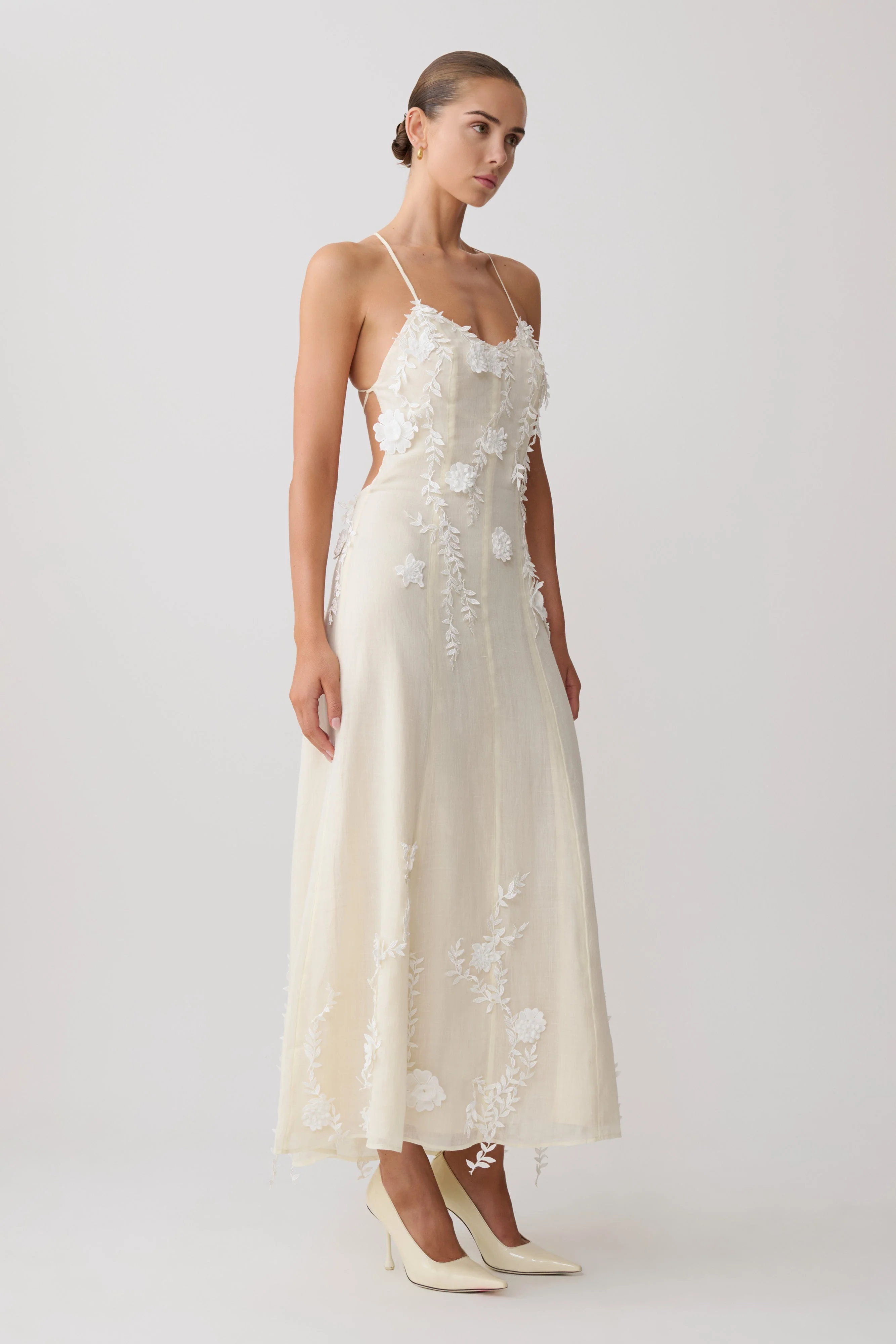 Odette Floral Lace Midi Dress - Buttermilk - Image 3