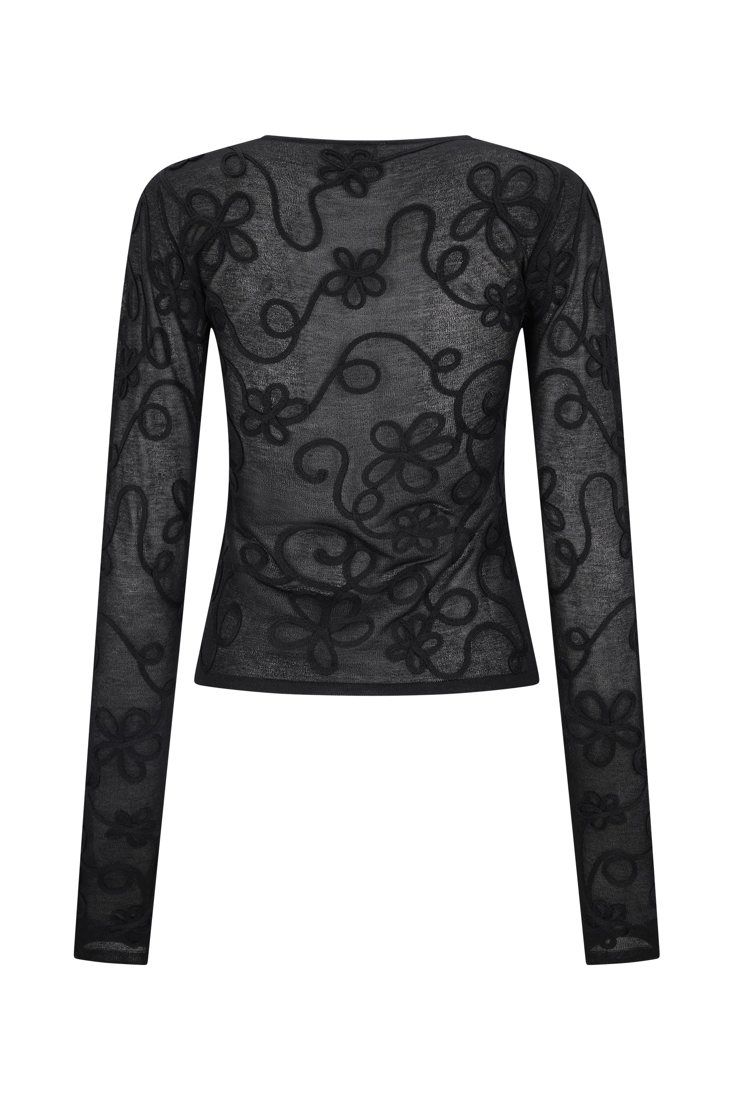 Omari Embroidery Long Sleeve Knit Top - Black - Image 6