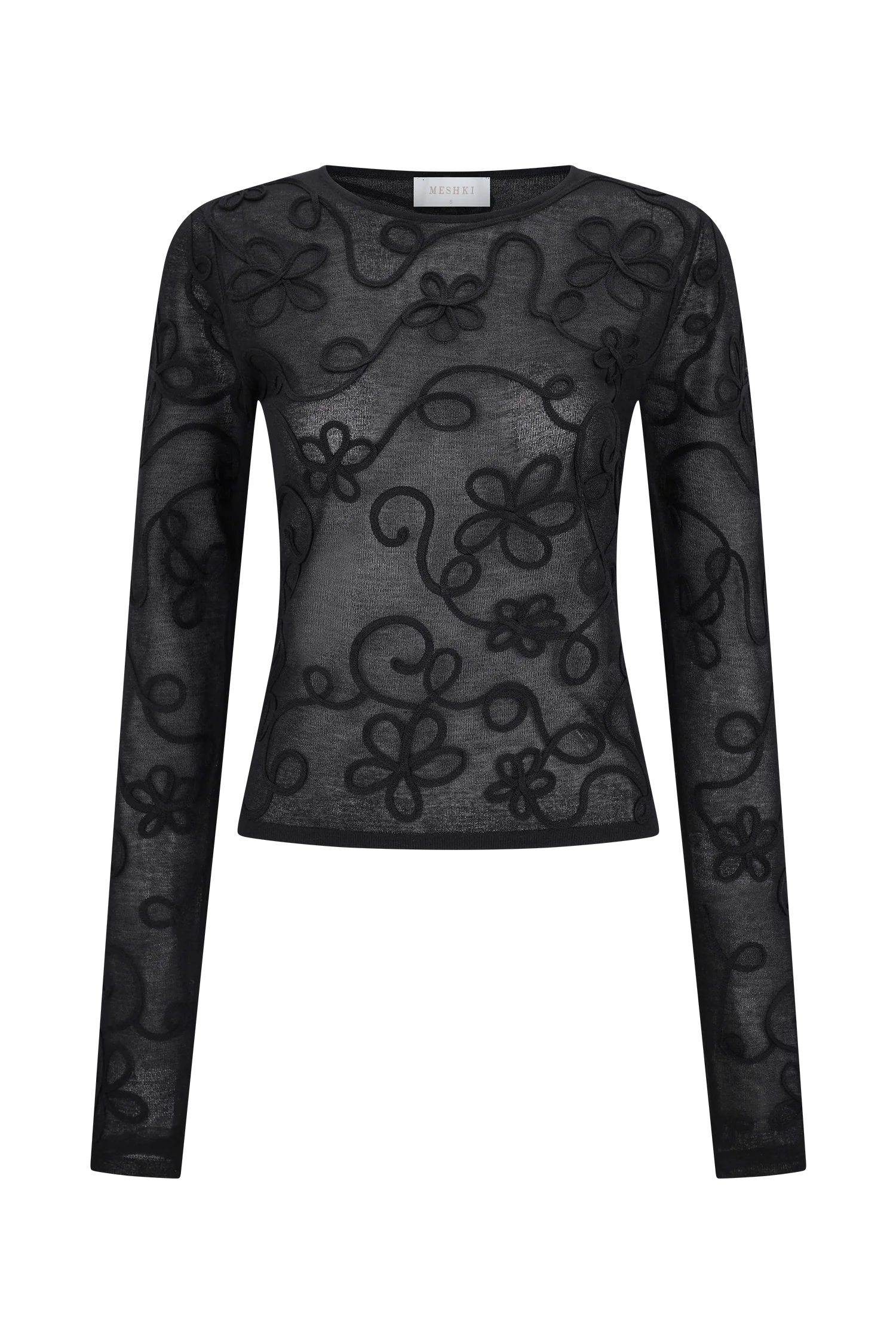 Omari Embroidery Long Sleeve Knit Top - Black - Image 7