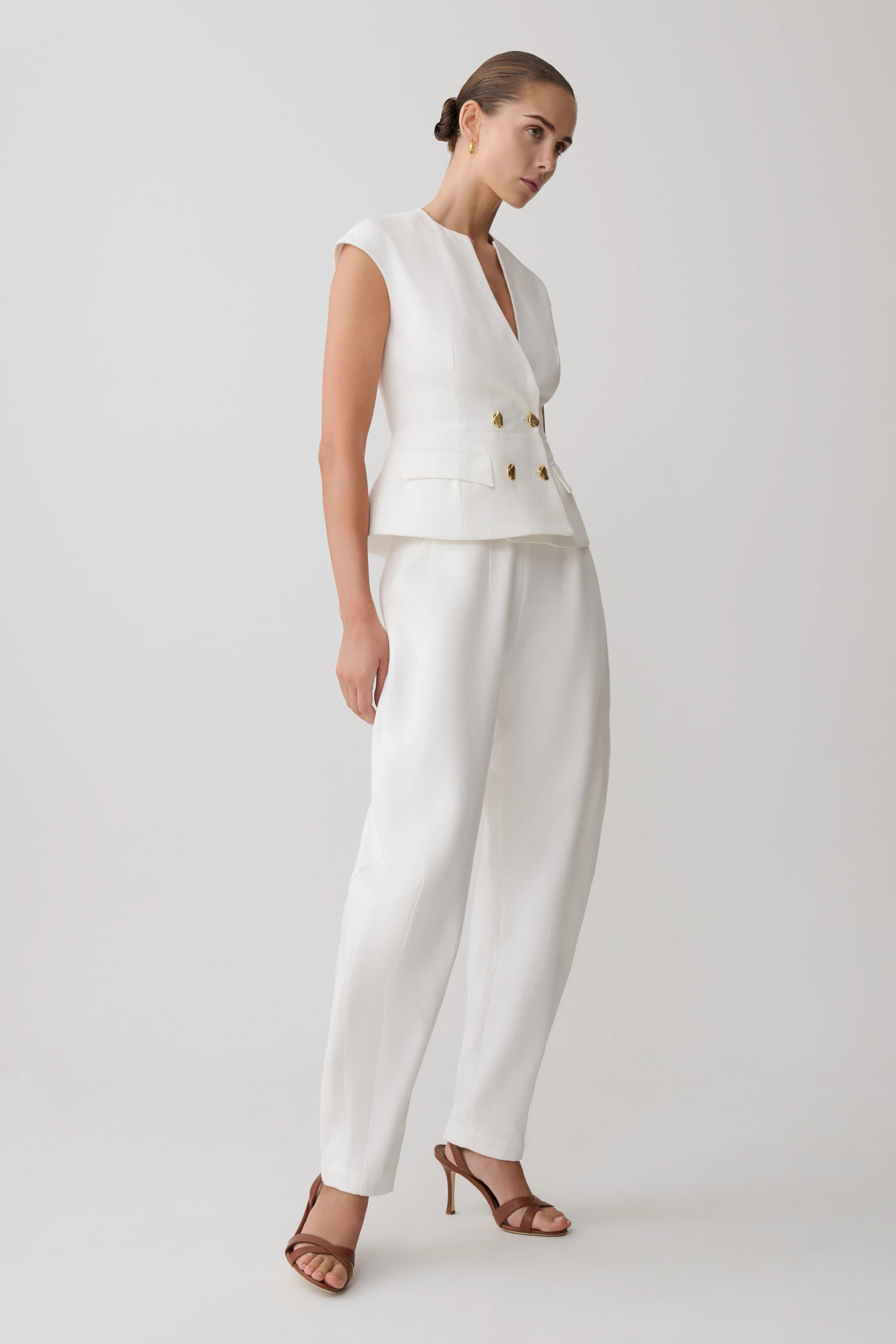 Oriana Linen Button Vest - White - Image 5