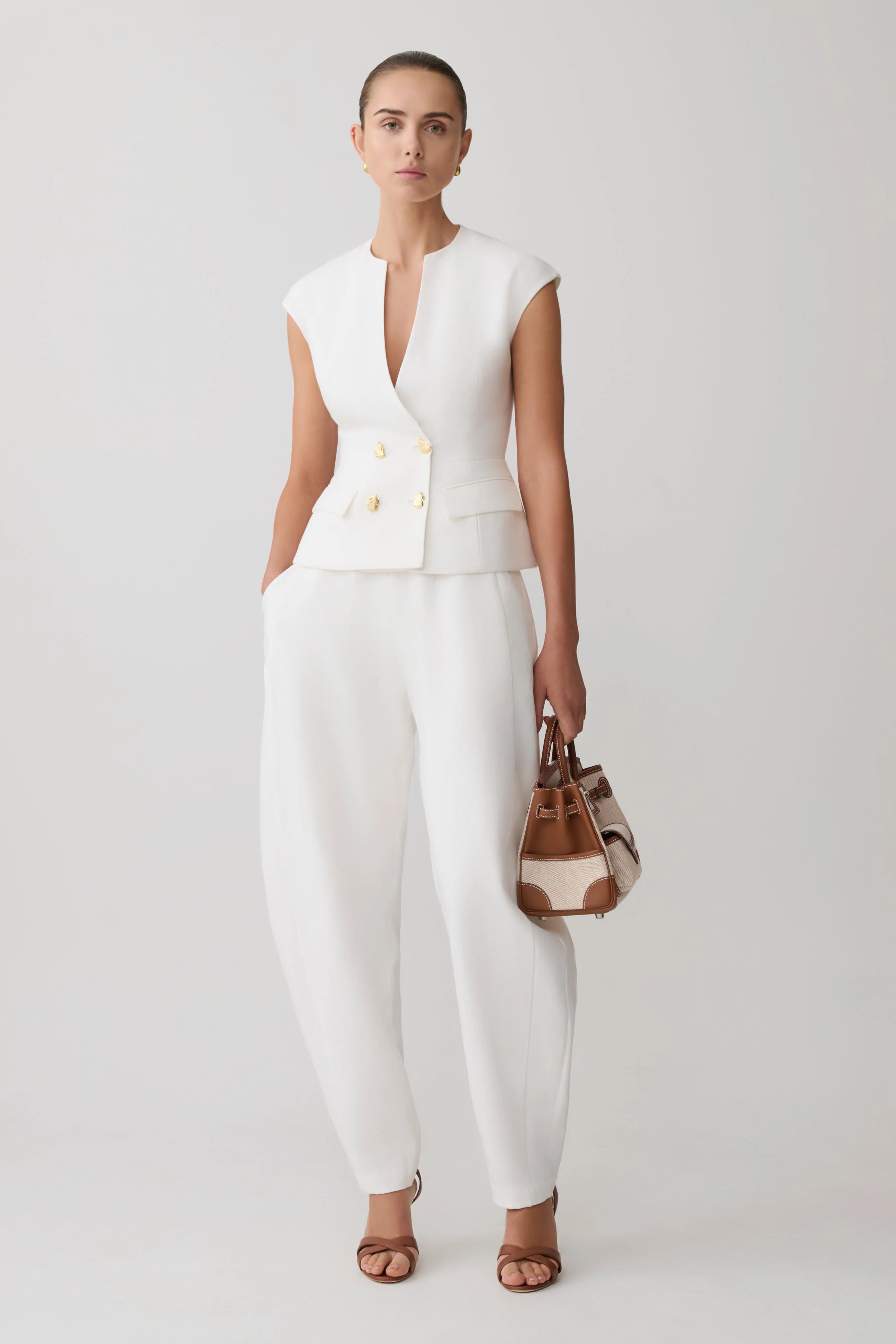 Oriana Linen Button Vest - White - Image 8