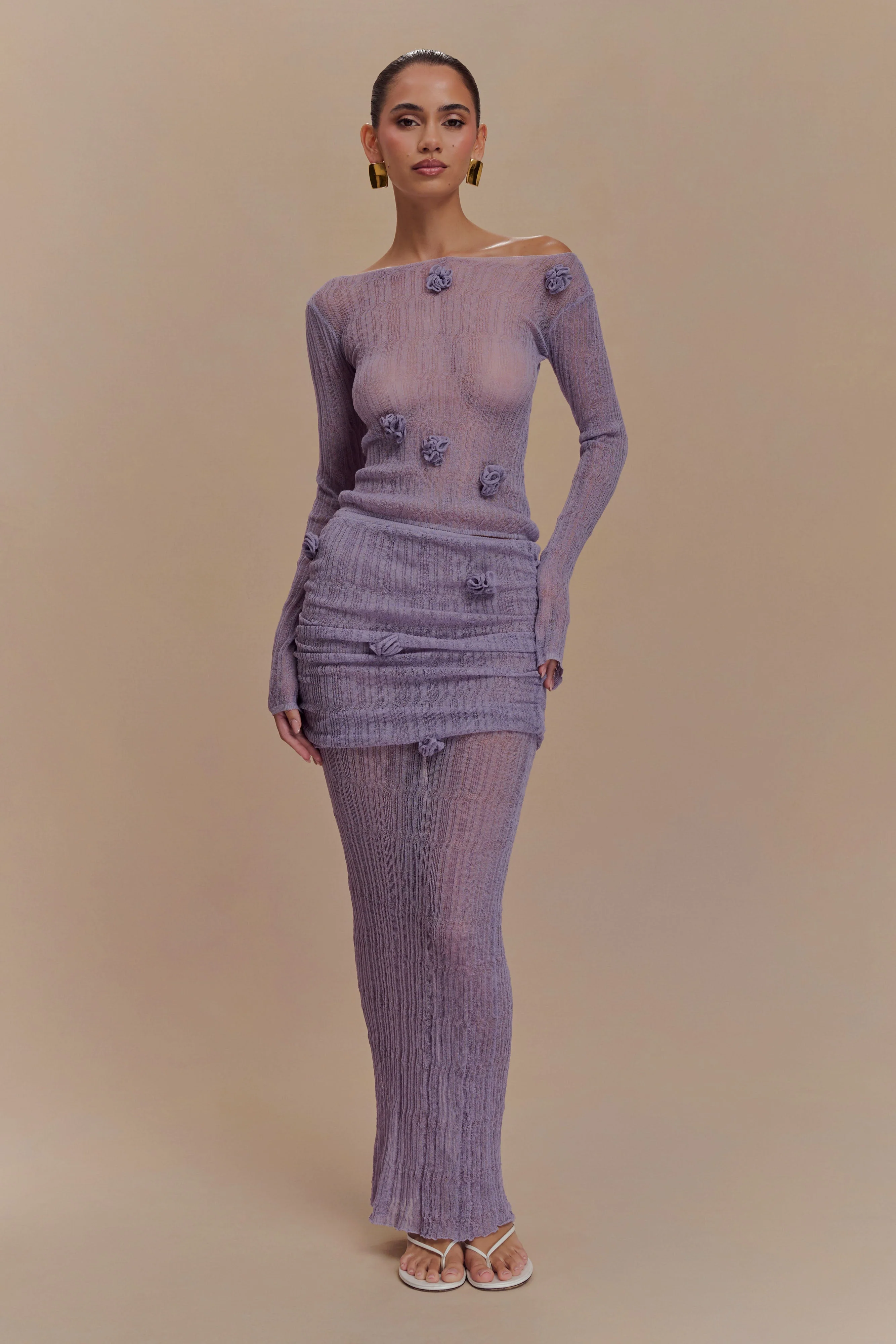 Orianna Orchid Knit Maxi Skirt - Orchid - Image 5
