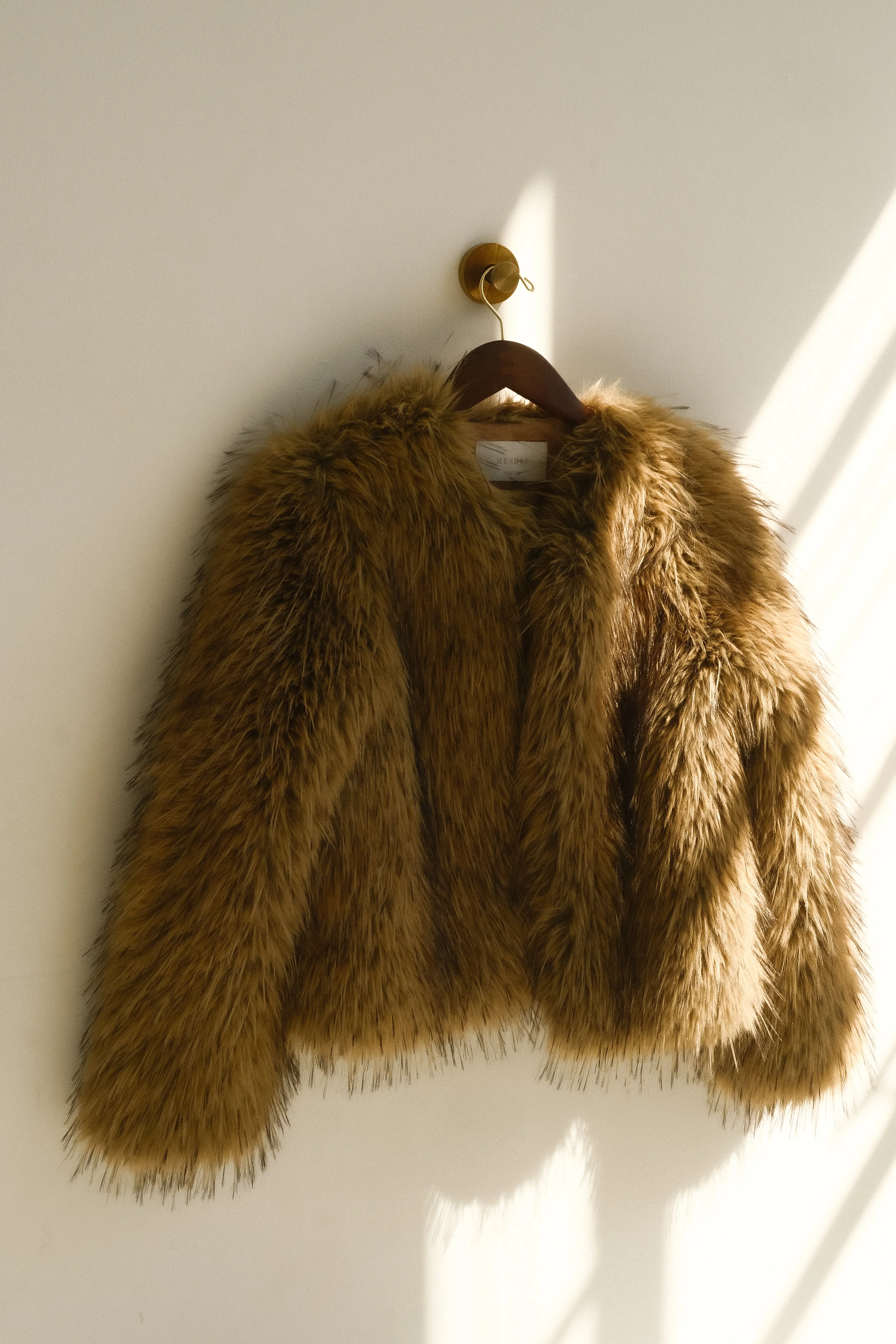 Ottie Mongolian Faux Fur Cropped Jacket - Brown Multi - Image 8