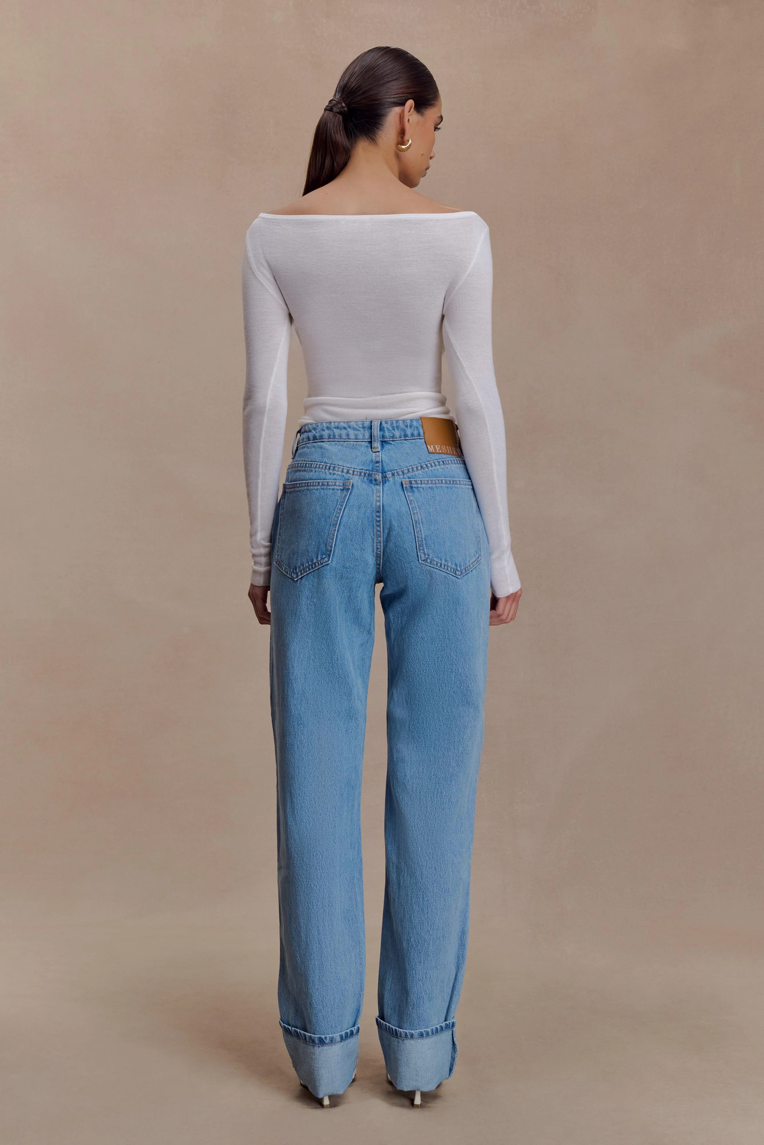 Paedyn Merino Wool Ribbed Long Sleeve Top - Ivory - Image 2