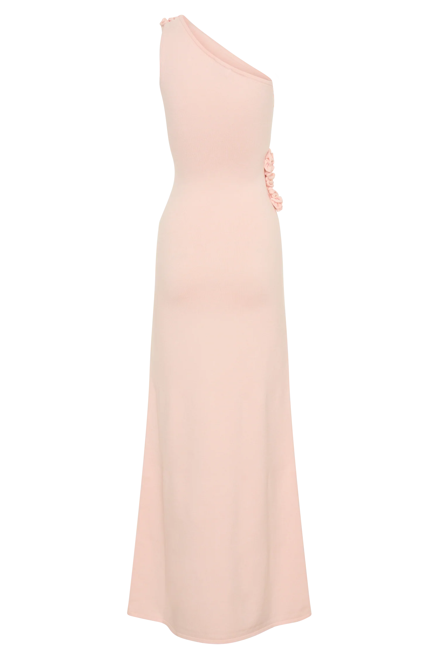 Paloma One Shoulder Knit Maxi Dress With Flowers - Baby Pink - Image 7