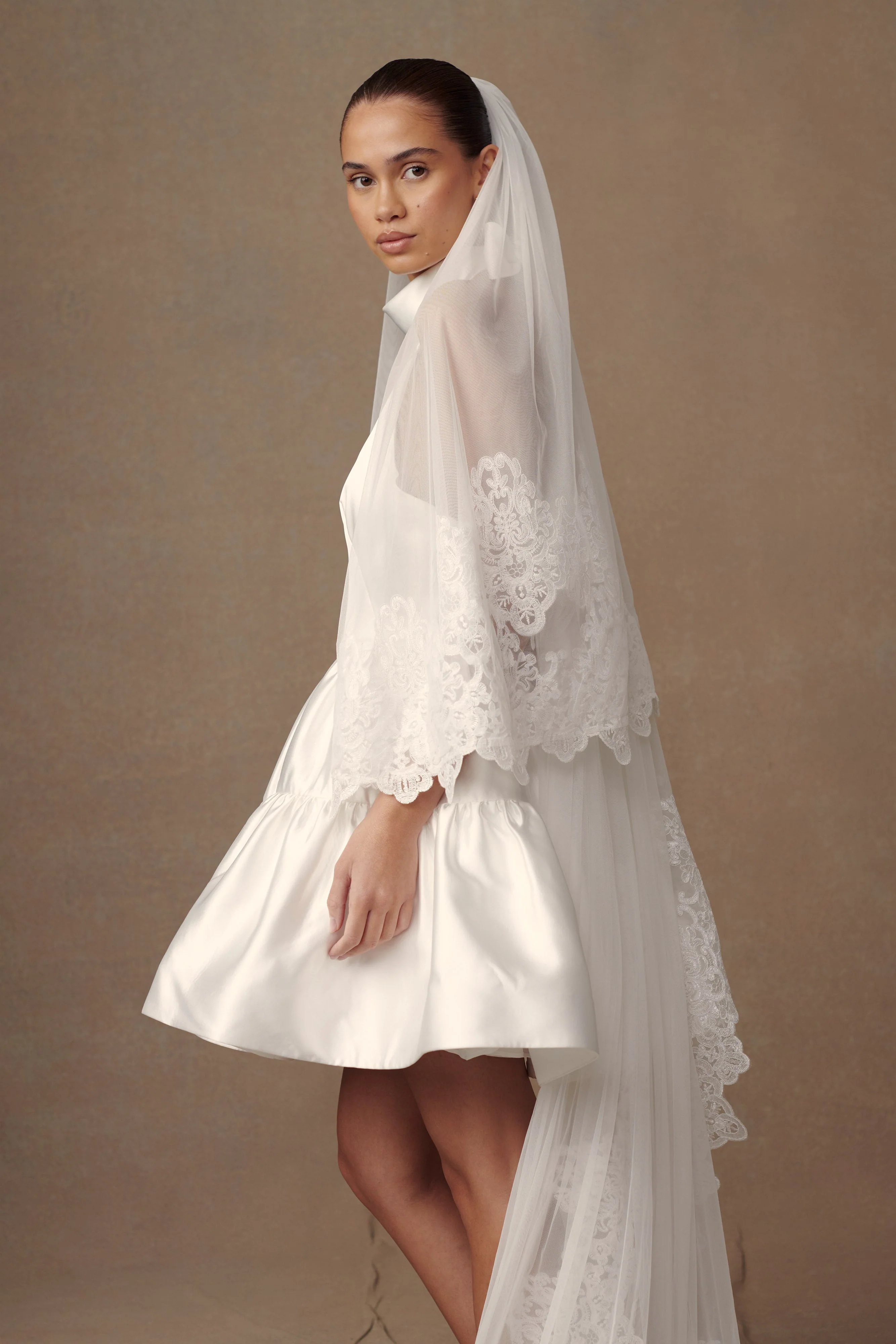 Paulette Lace Trim Veil - White - Image 5