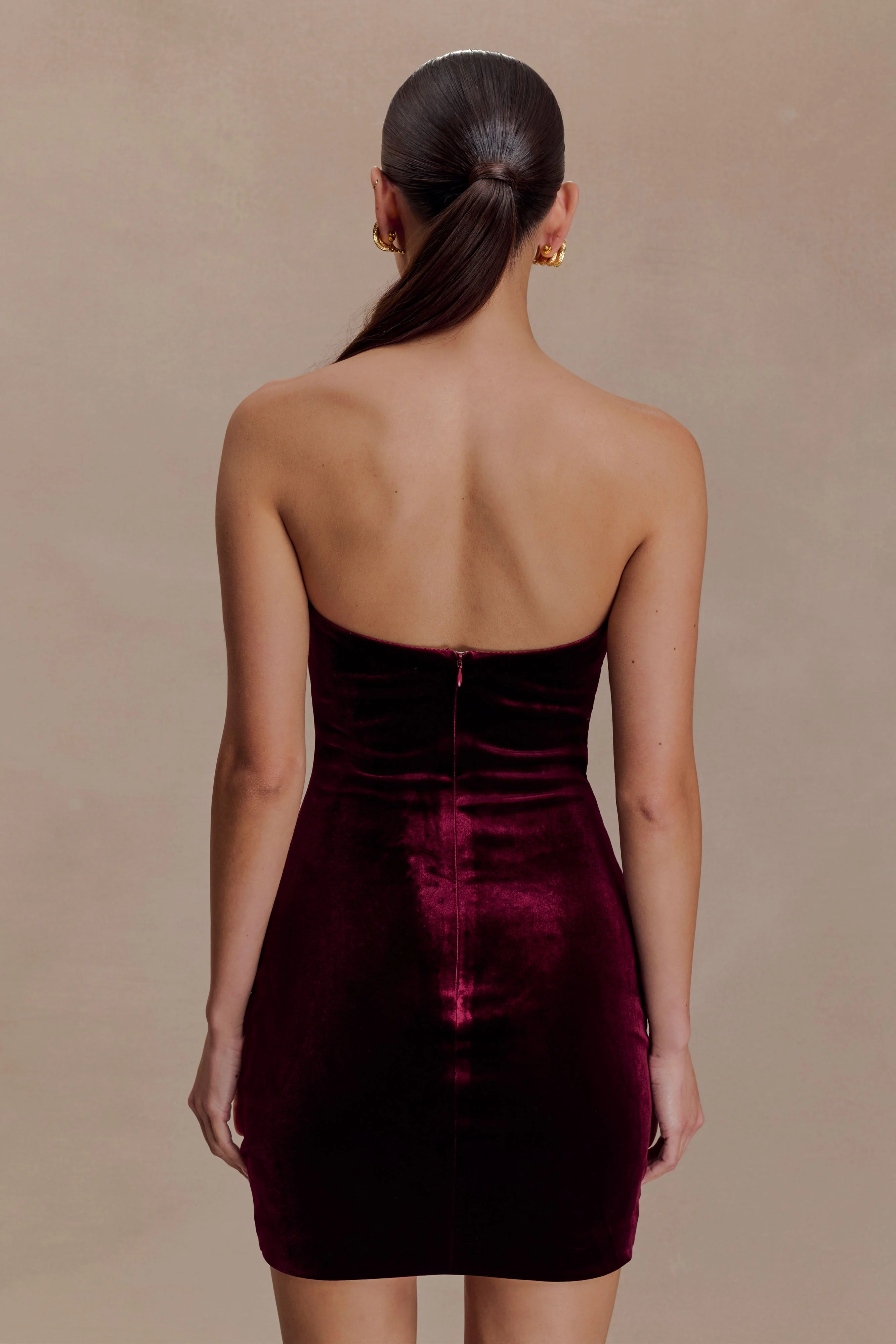 Paulina Velvet Strapless Mini Dress - Wine - Image 2