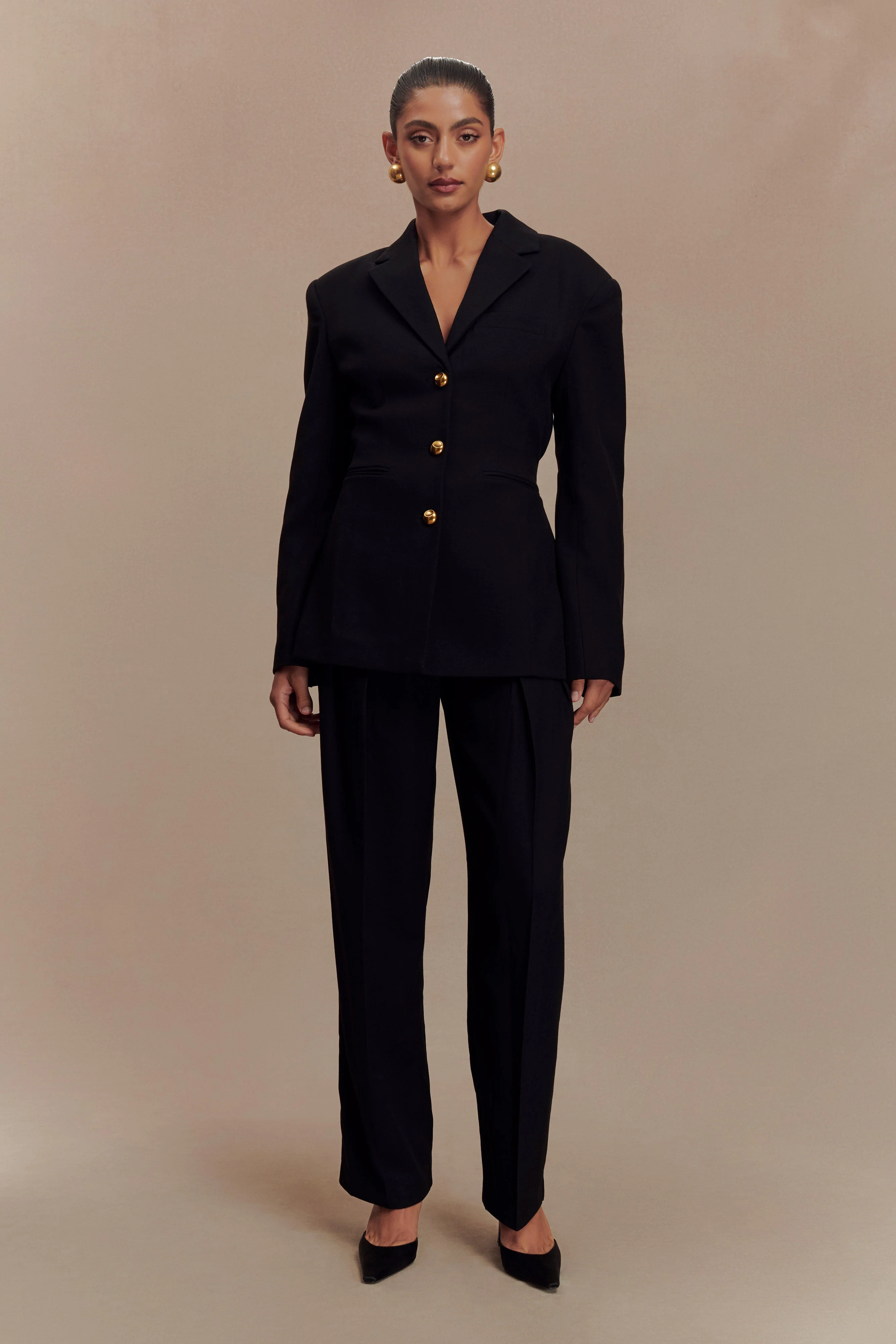Penelope Pleated High Waisted Pants - Black - Image 6