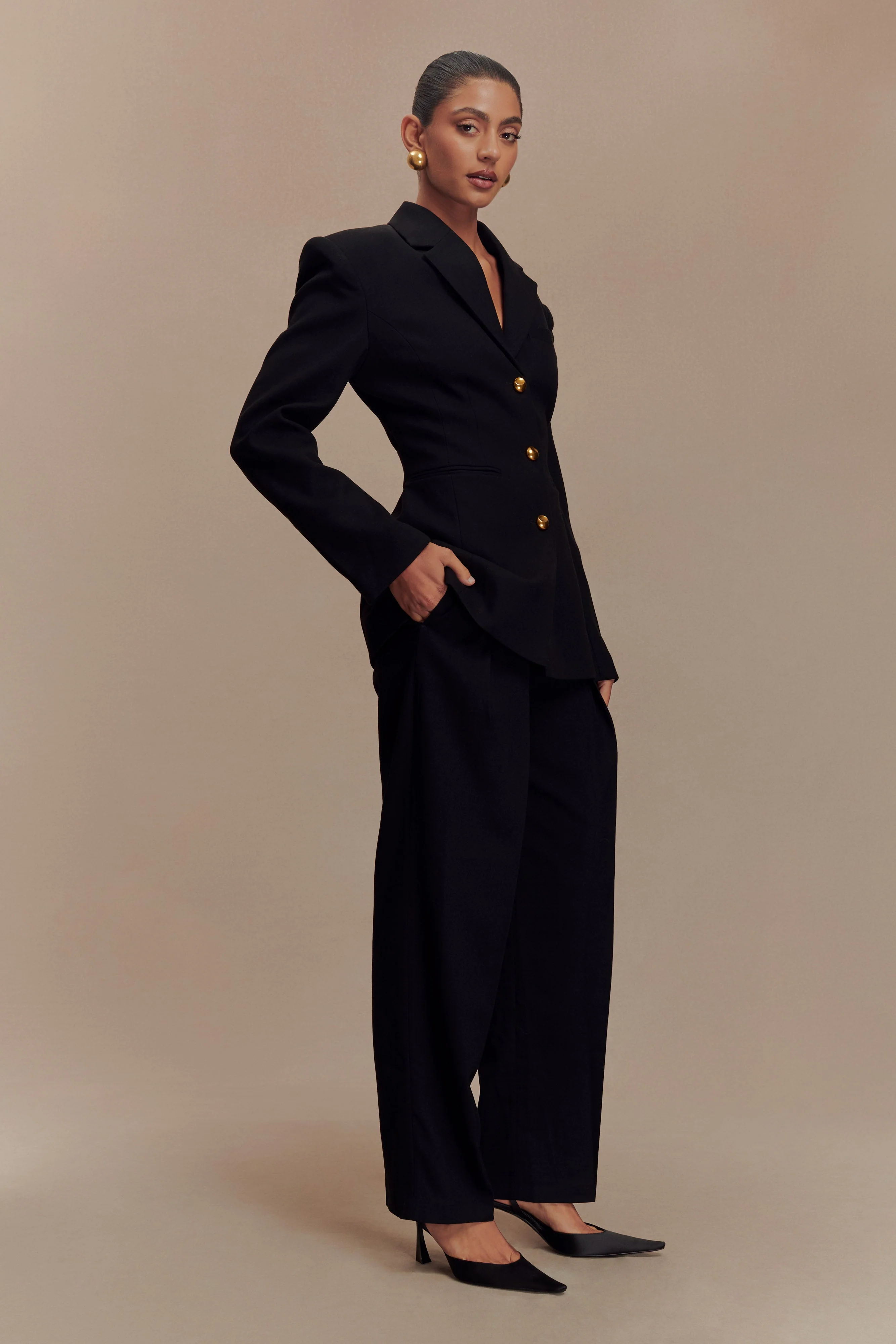 Penelope Pleated High Waisted Pants - Black - Image 8