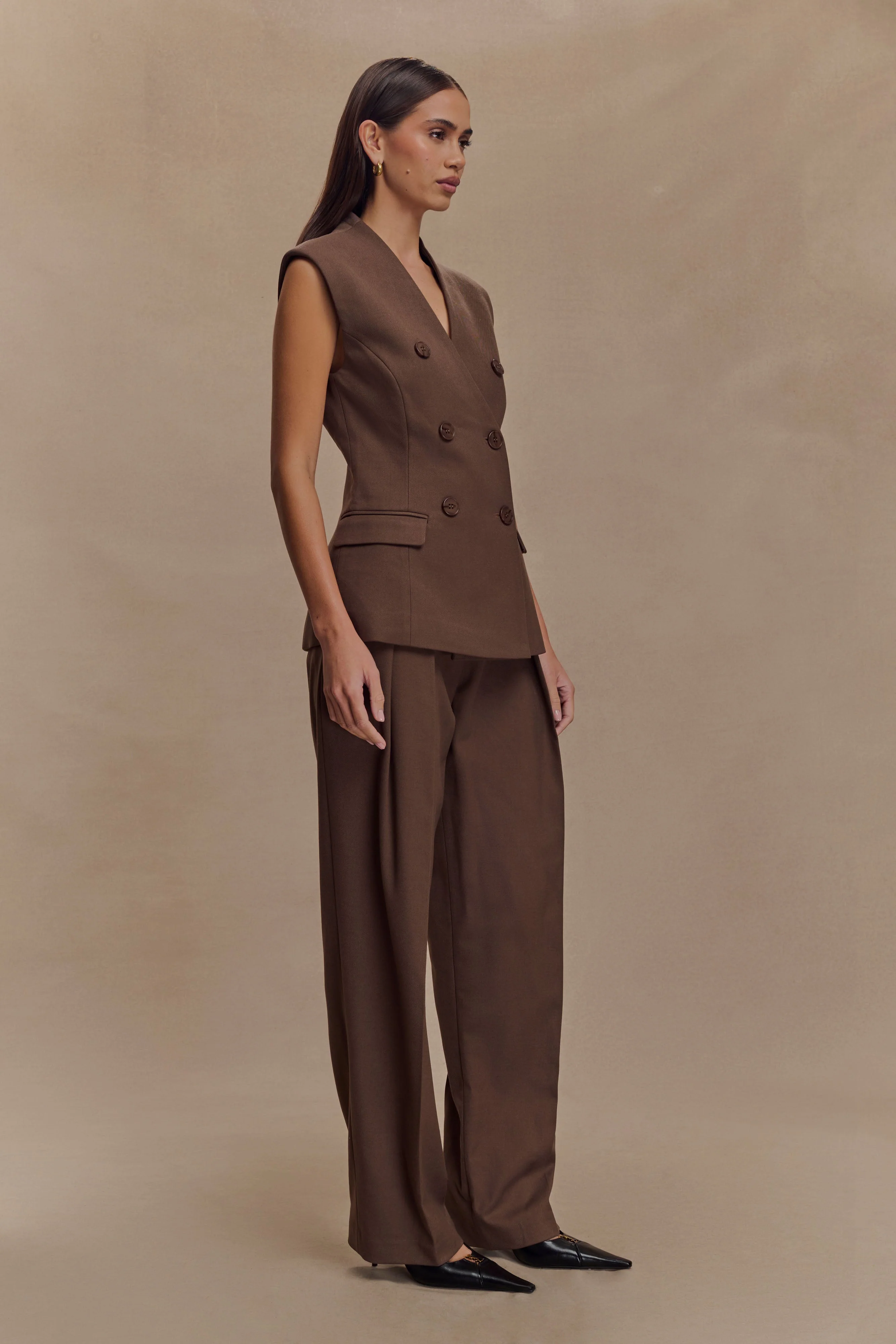 Penelope Suiting Sleeveless Blazer - Chocolate - Image 5