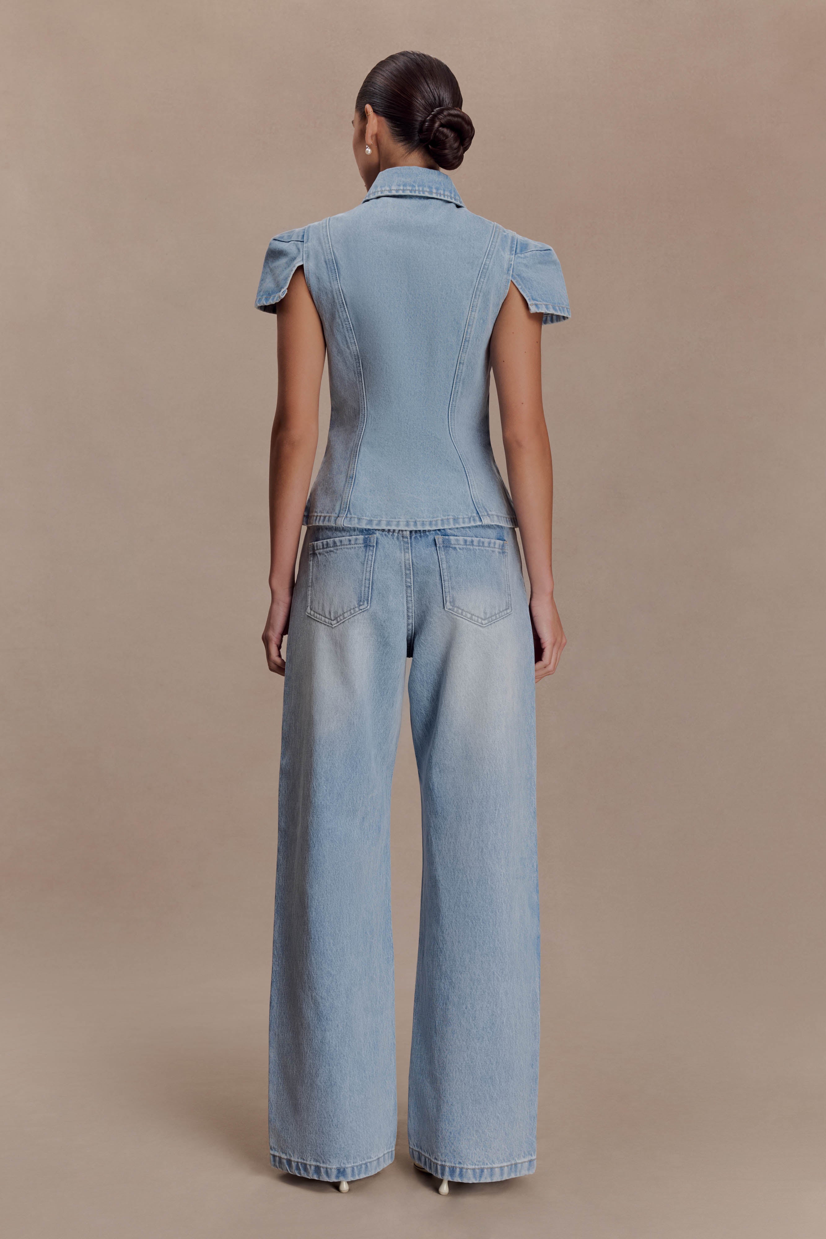 Perrie Mid Rise Straight Leg Tie Jeans - Washed Light Blue - Image 6