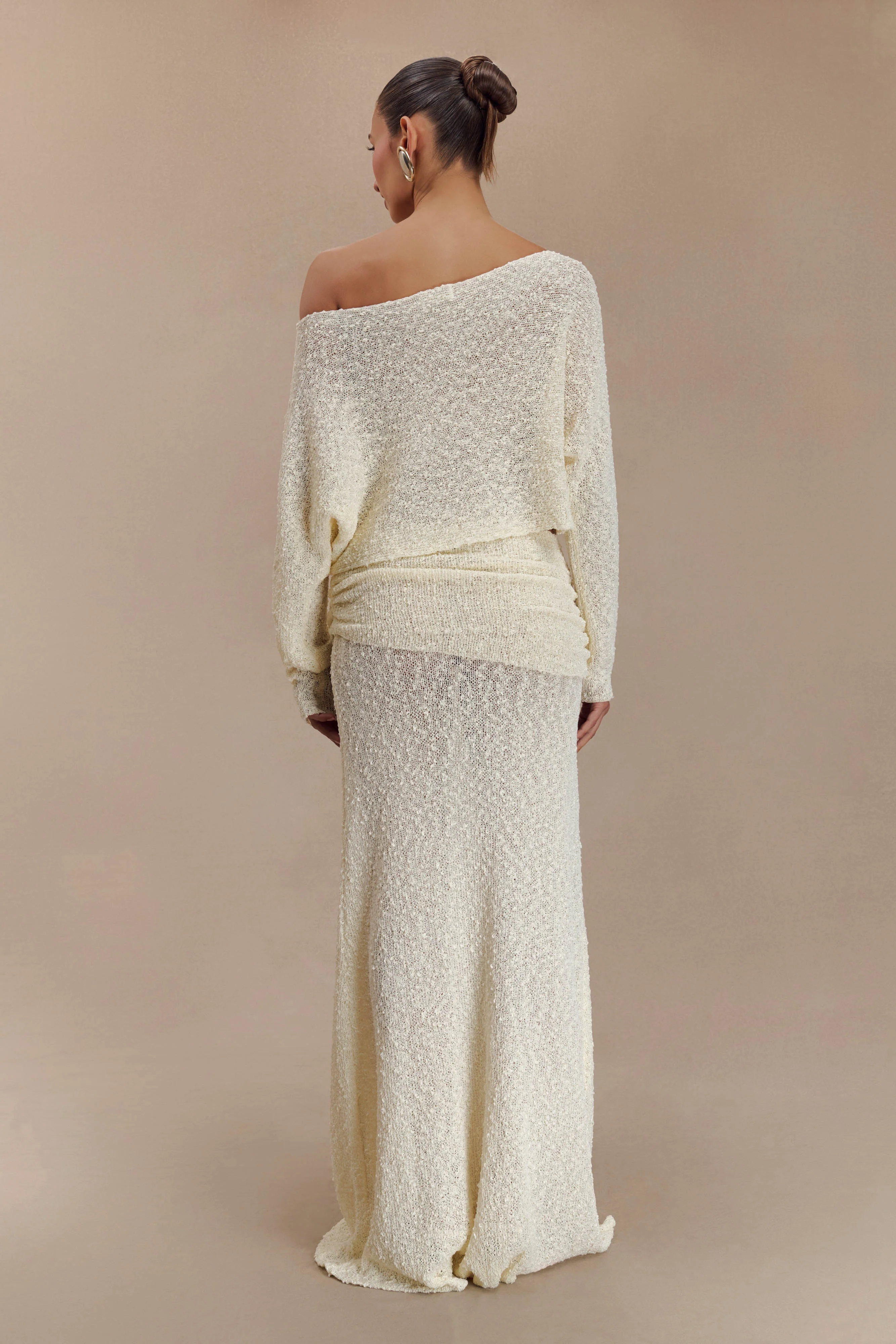 Petra Ruched Knit Maxi Skirt - Ivory - Image 5