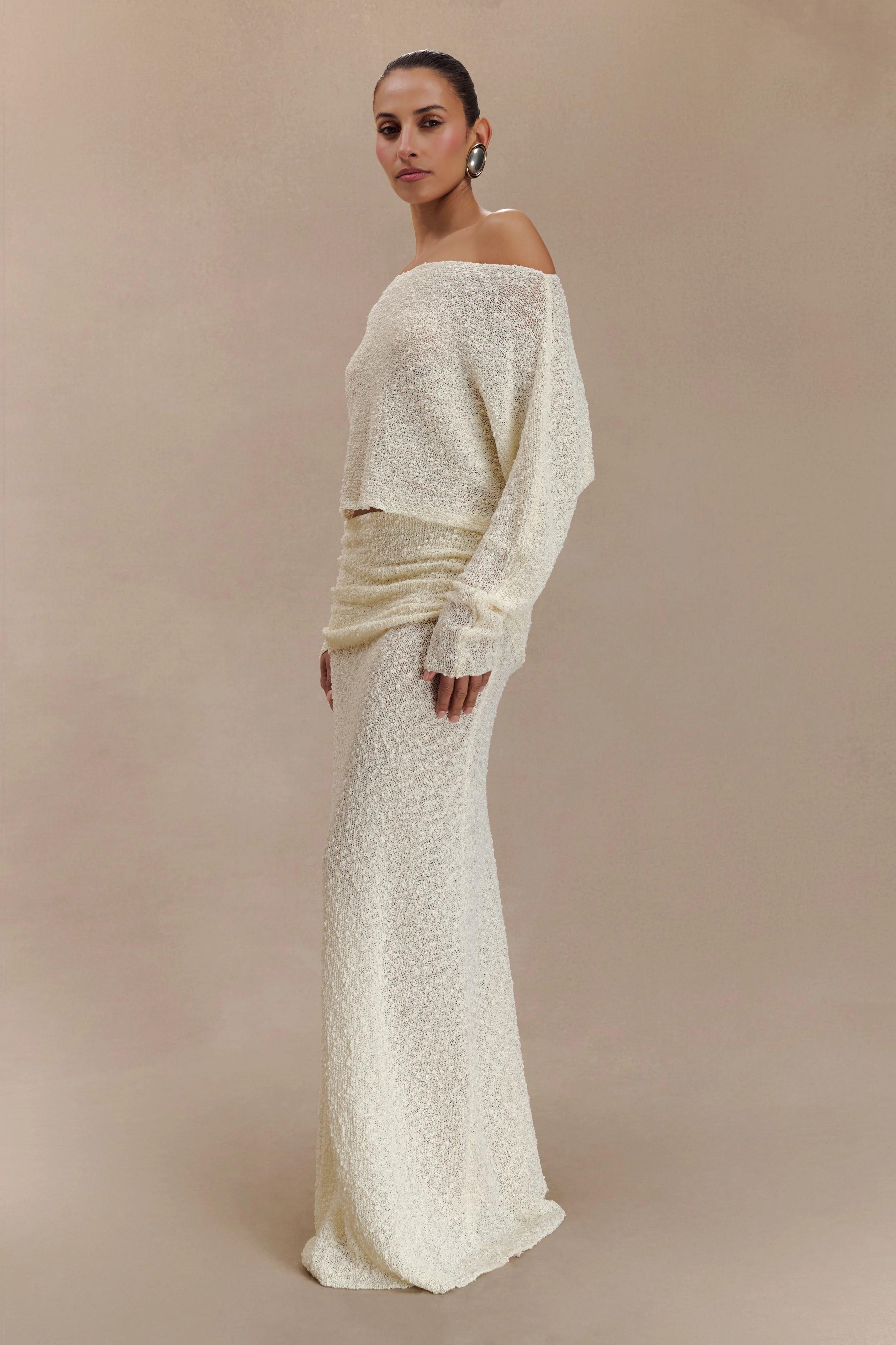 Petra Ruched Knit Maxi Skirt - Ivory - Image 6