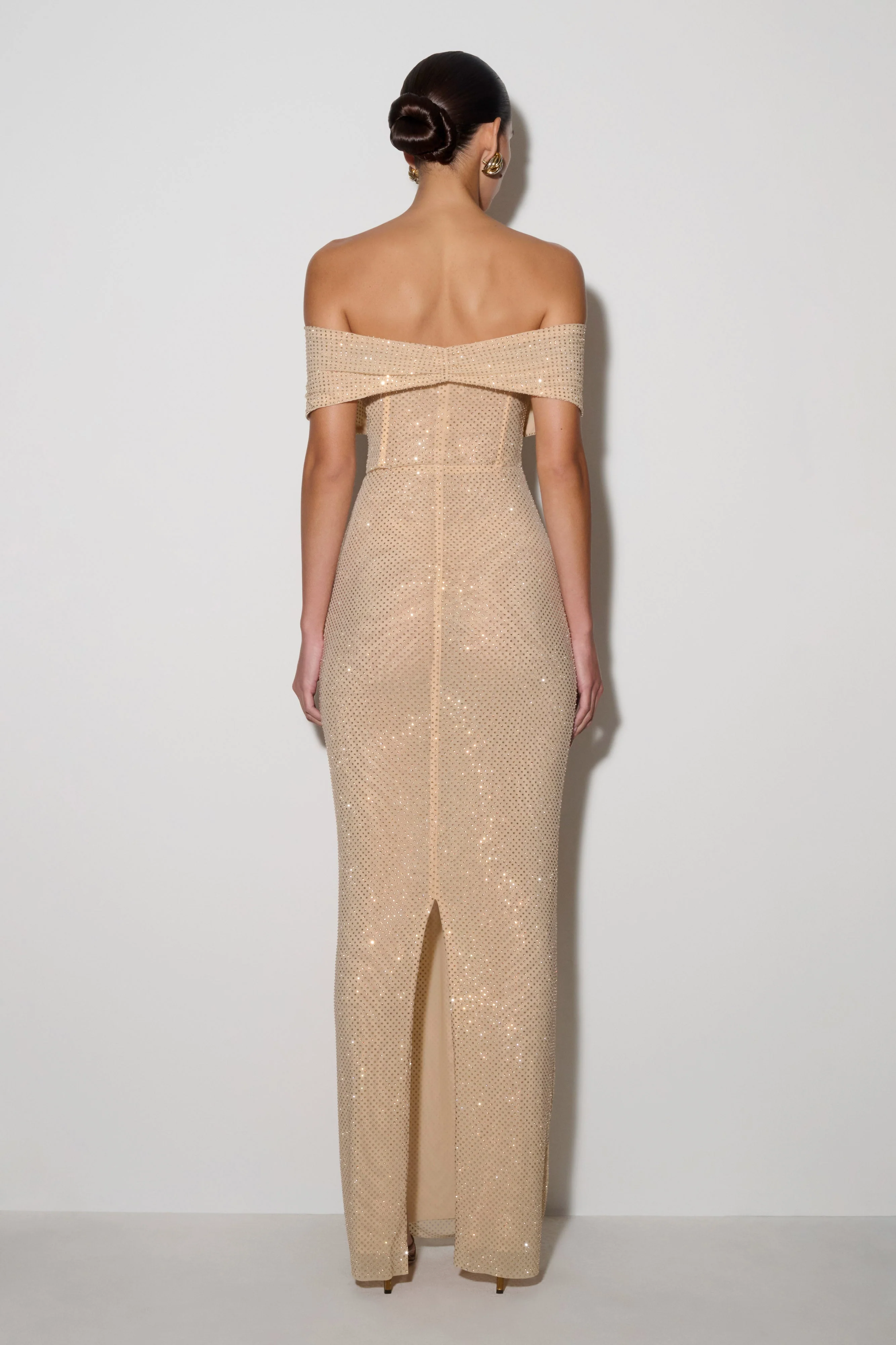 Phi Multi-Wear Cowl Diamante Maxi Dress - Gold - Image 3