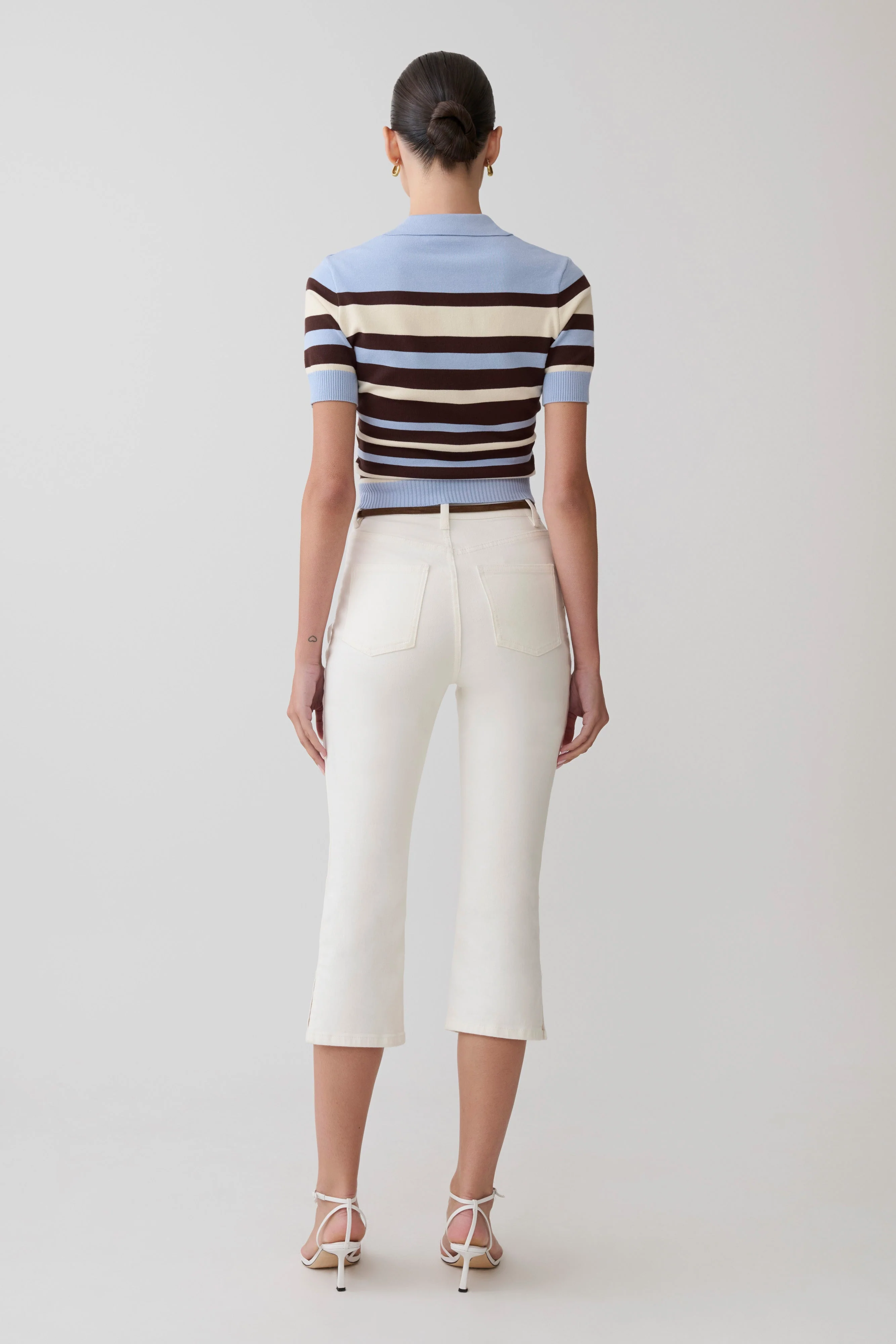 Philly Stripe Knit Button Up Top - Chocolate/Blue - Image 6