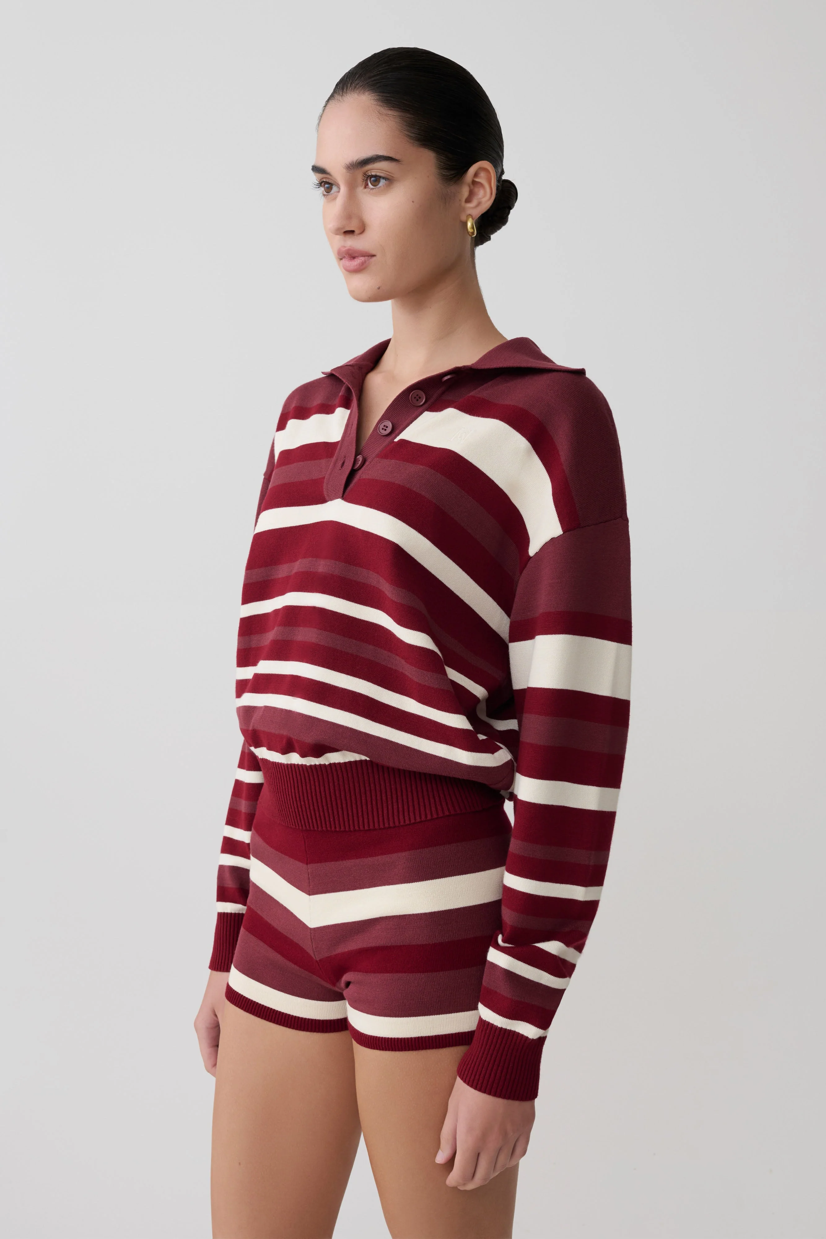 Philly Stripe Long Sleeve Knit Jumper - Burgundy/Cream - Image 3