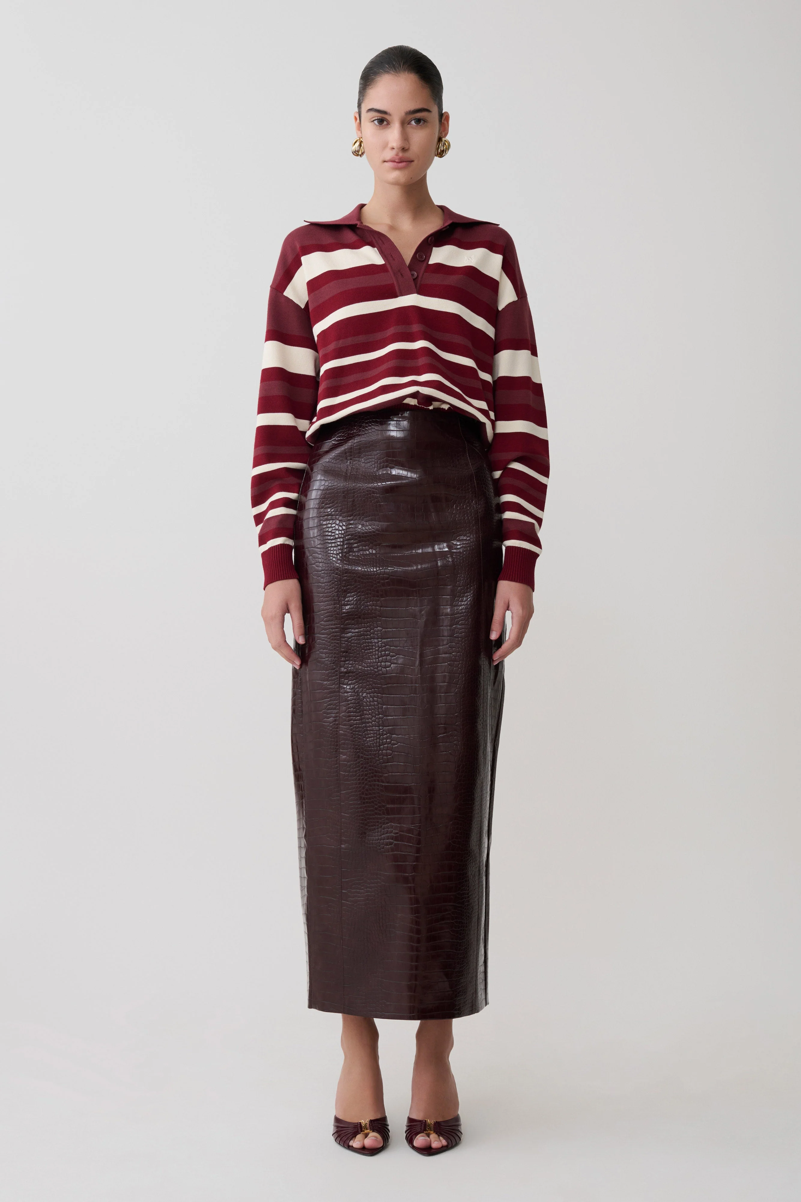 Philly Stripe Long Sleeve Knit Jumper - Burgundy/Cream - Image 6